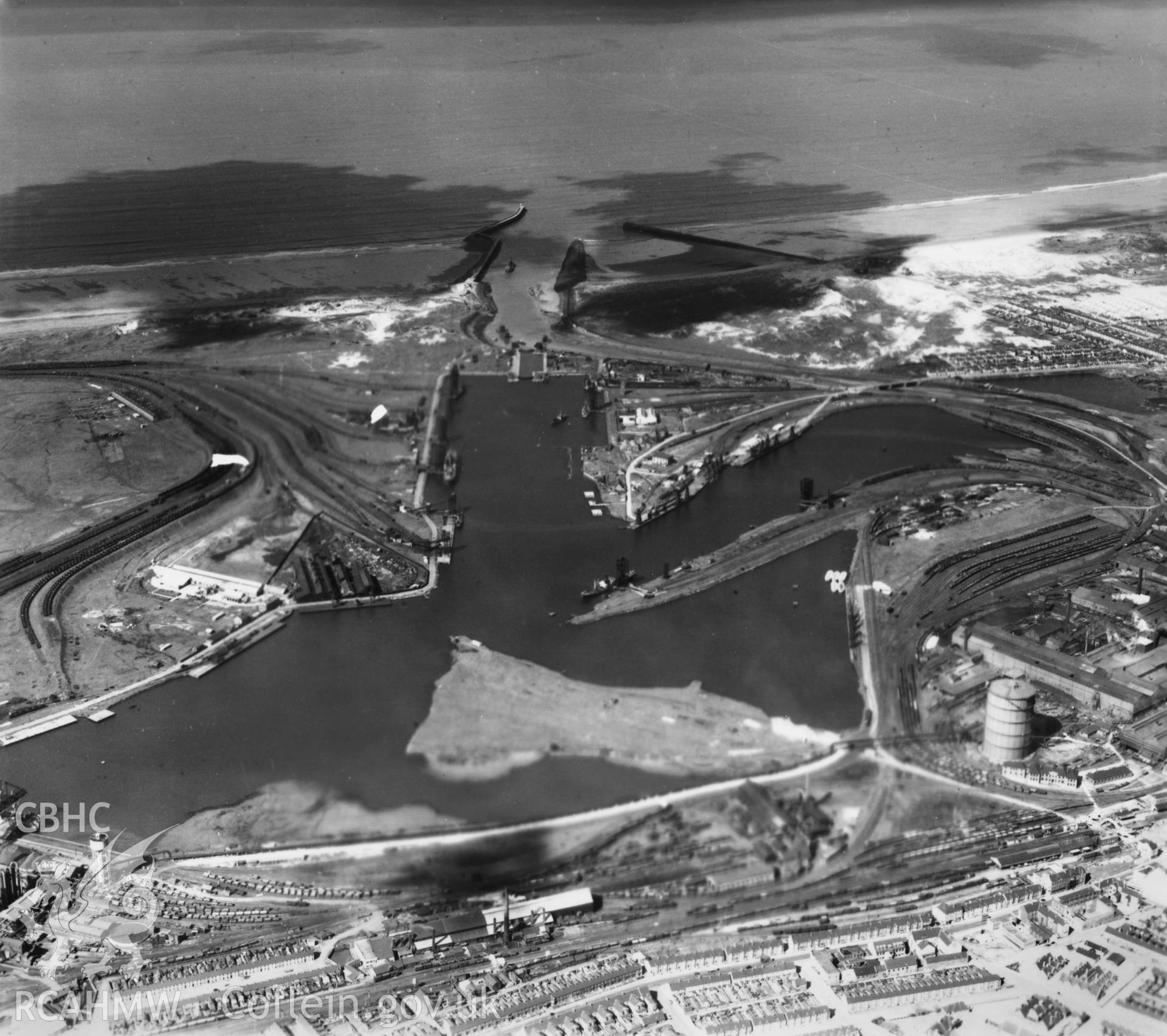 View of Port Talbot docks. Oblique aerial photograph, 5?" cut roll film.