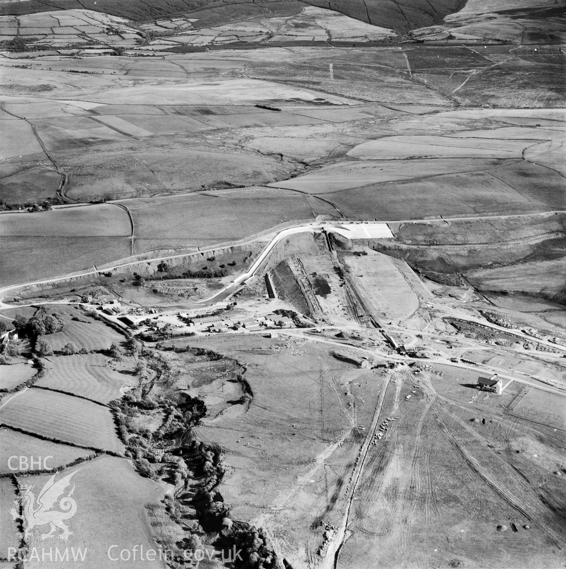 View showing construction of Usk reservoir, commissioned by County Borough of Swansea
