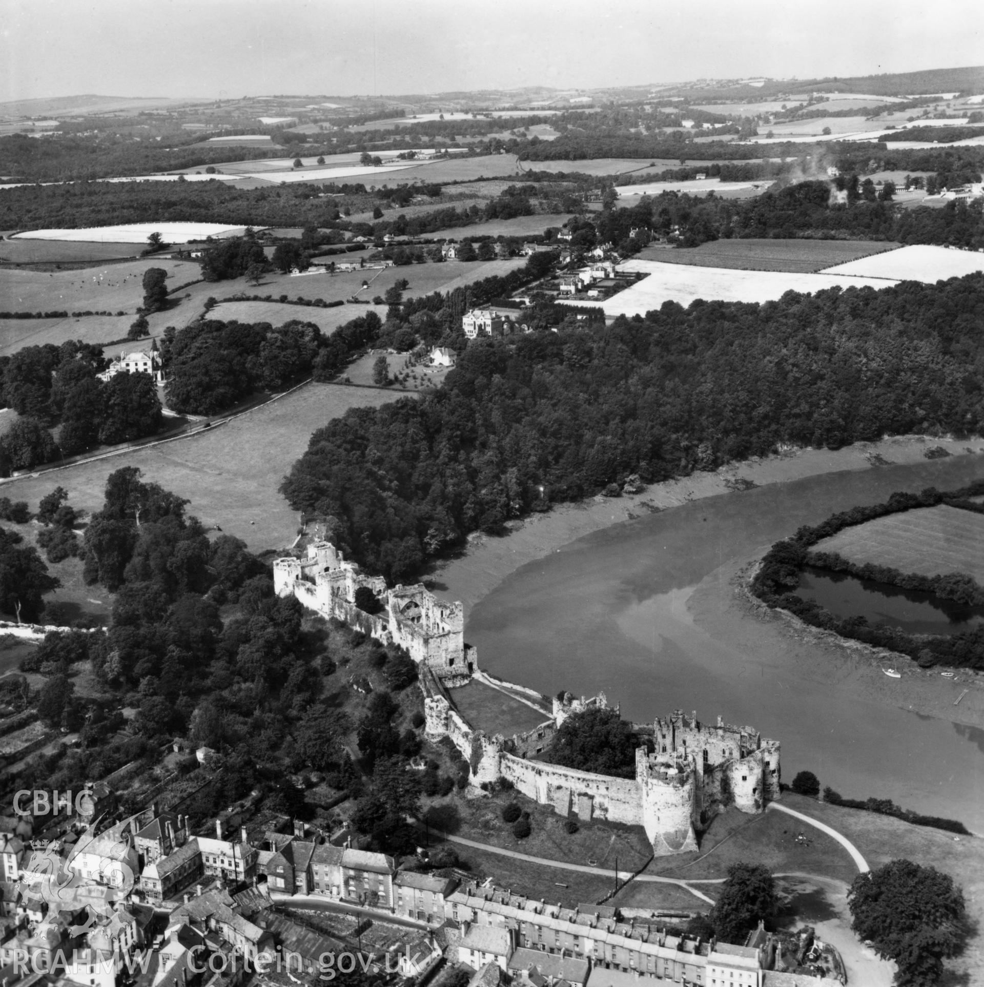 View of Chepstow showing castle. Oblique aerial photograph, 5?" cut roll film.