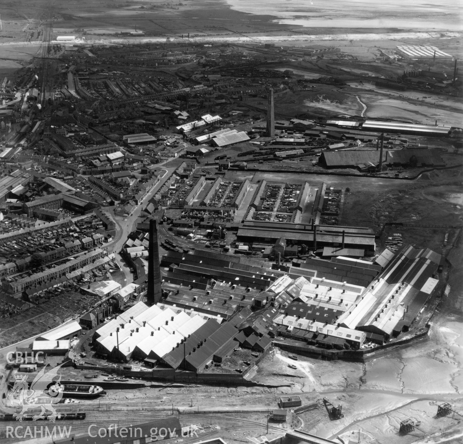 View of the Welsh Tin Plate & Metal Stamping Co. Ltd., Llanelli. Oblique aerial photograph, 5?" cut roll film.