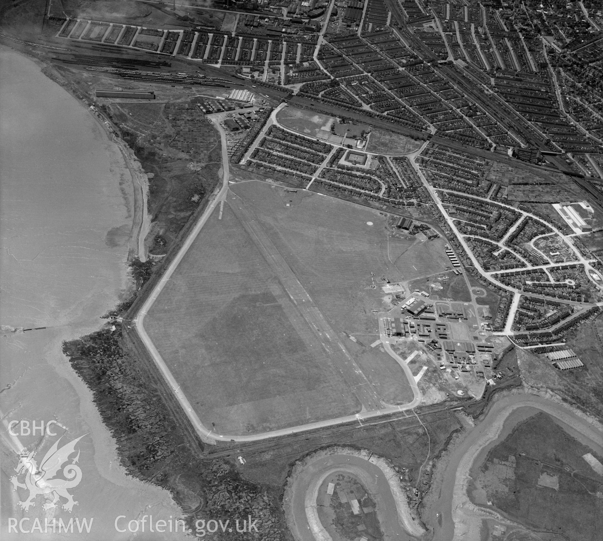 View of Cardiff Aerodrome, Cardiff, showing the facilities constructed during its wartime incarnation as RAF Cardiff