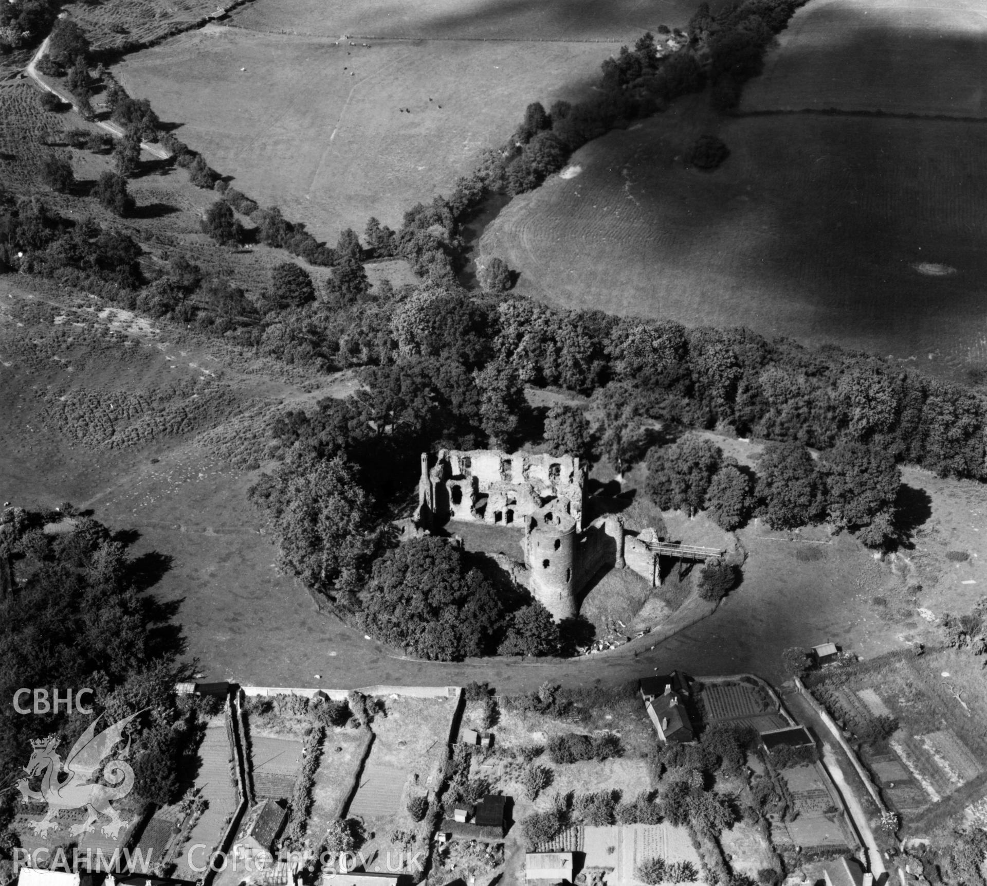 View of Grosmont Castle. Oblique aerial photograph, 5?" cut roll film.