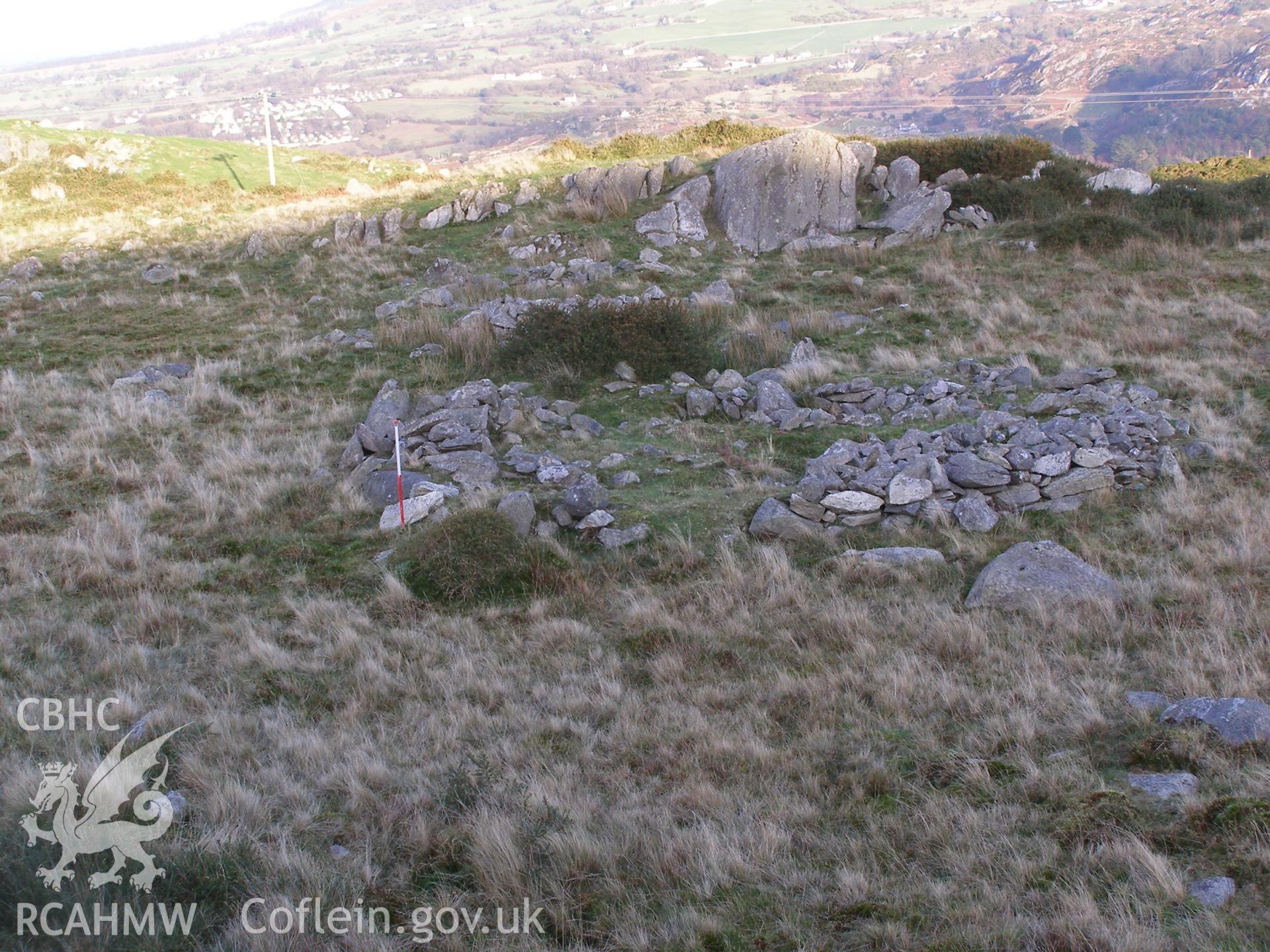 Digital colour photograph of Gallt y Celyn hut circle settlement taken on 13/12/2007 by P.J. Schofield during the Snowdon North West Upland Survey undertaken by Oxford Archaeology North.