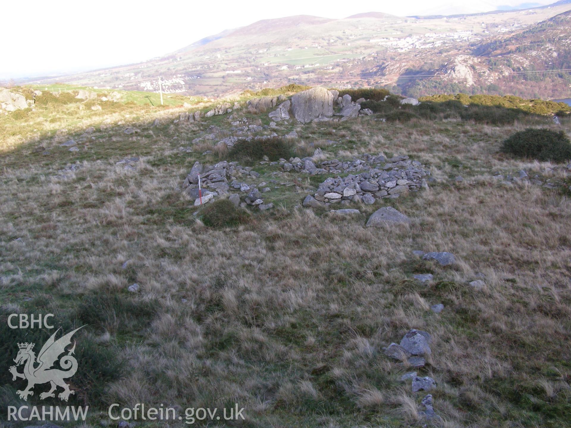 Digital colour photograph of Gallt y Celyn hut circle settlement taken on 13/12/2007 by P.J. Schofield during the Snowdon North West Upland Survey undertaken by Oxford Archaeology North.