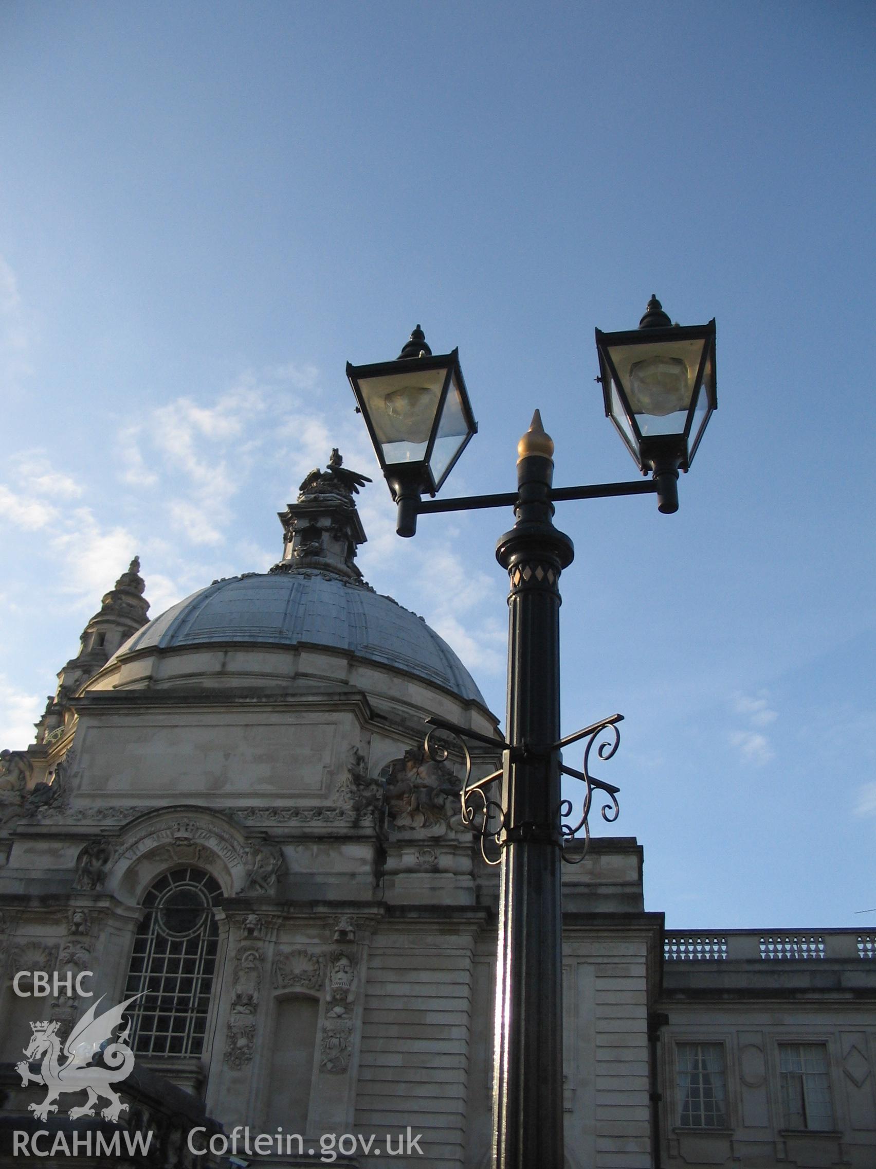 Colour digital photograph showing part of the exterior of Cardiff City Hall.