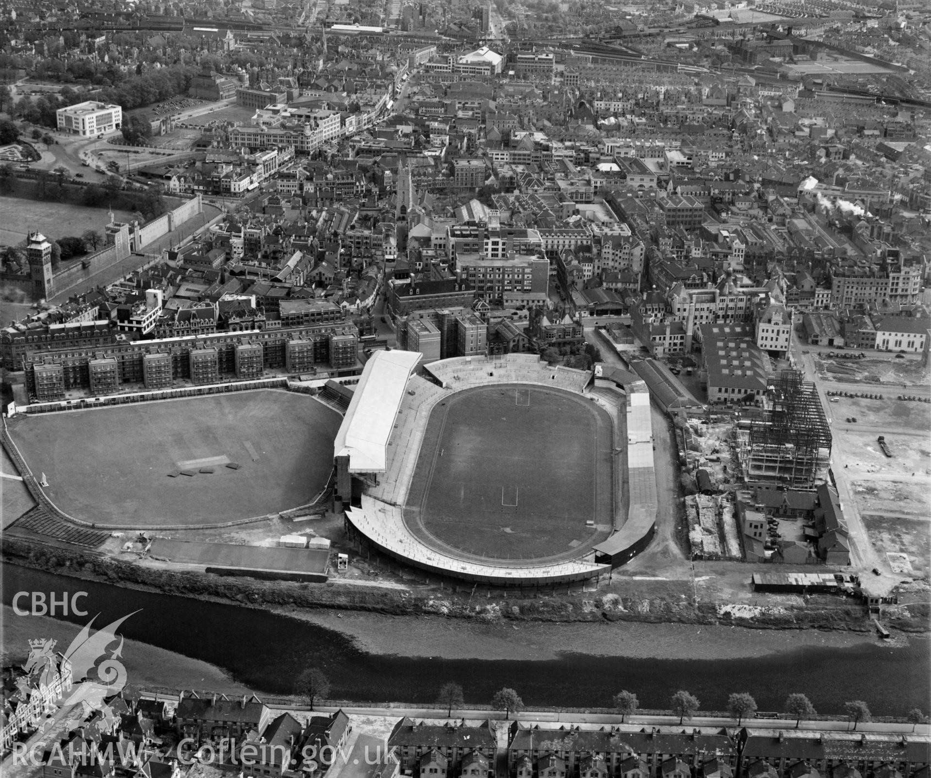 View of Cardiff showing the Arms Park rugby & cricket grounds