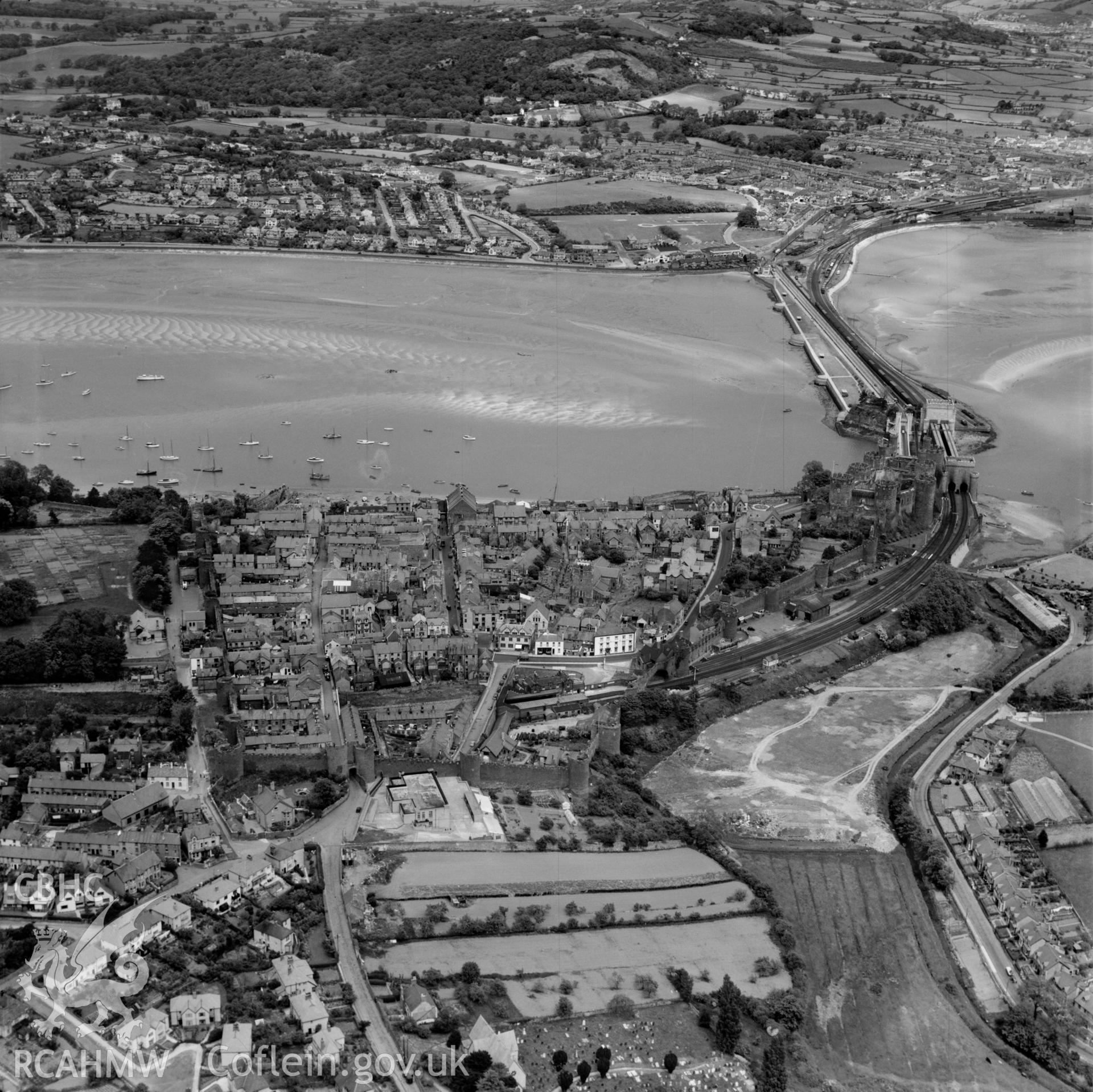 General view of Conwy showing bridges and Llandudno Junction in distance