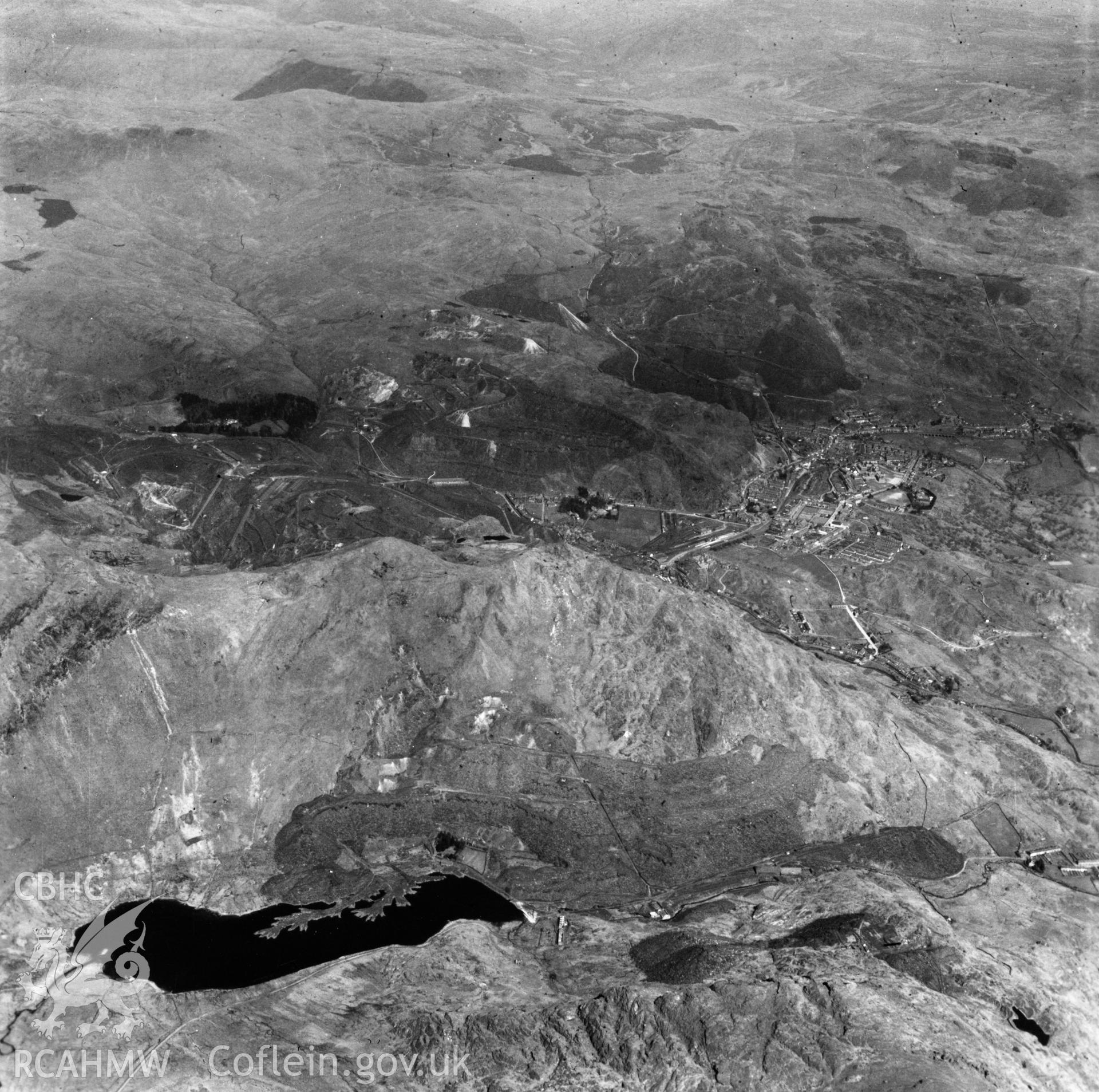 View of Oakley Slate quarries Co. Ltd.. Oblique aerial photograph, 5?" cut roll film.