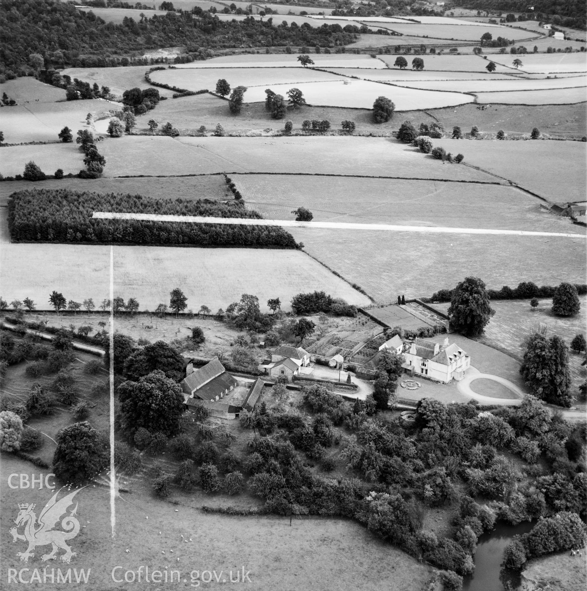 View of Rockfield Park, Rockfield, commissioned by D H Lloyd Esq.. Oblique aerial photograph, 5?" cut roll film.