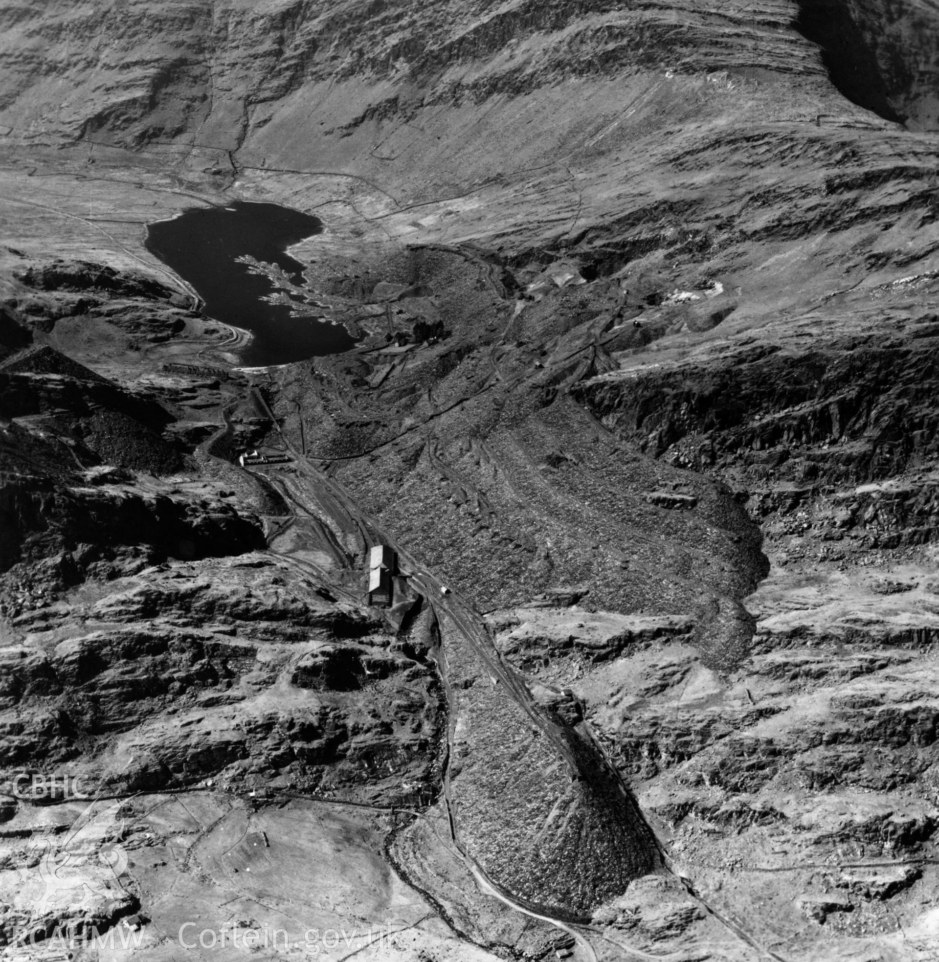 View of Oakley Slate quarries Co. Ltd.. Oblique aerial photograph, 5?" cut roll film.