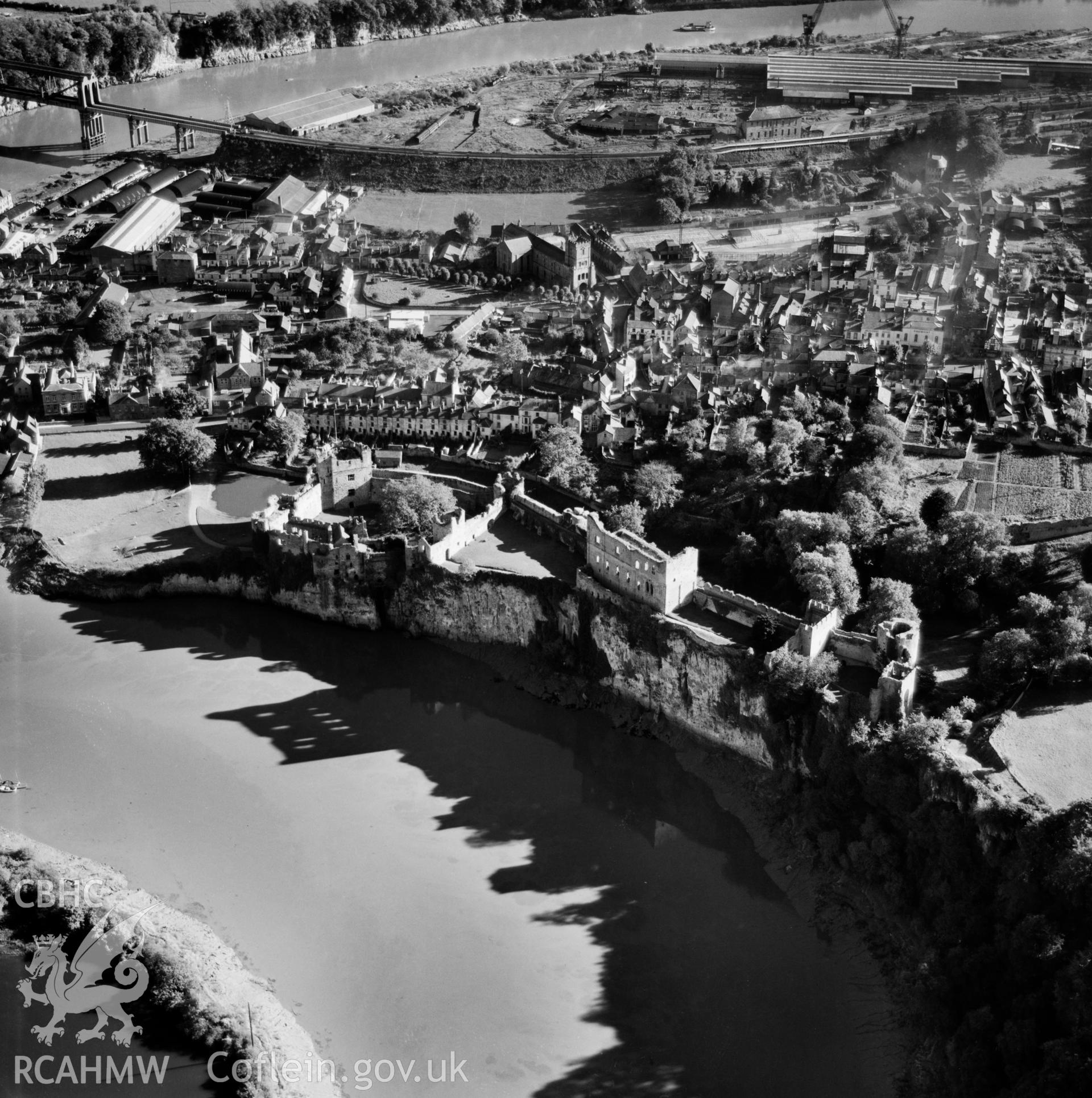 View of Chepstow showing castle. Oblique aerial photograph, 5?" cut roll film.