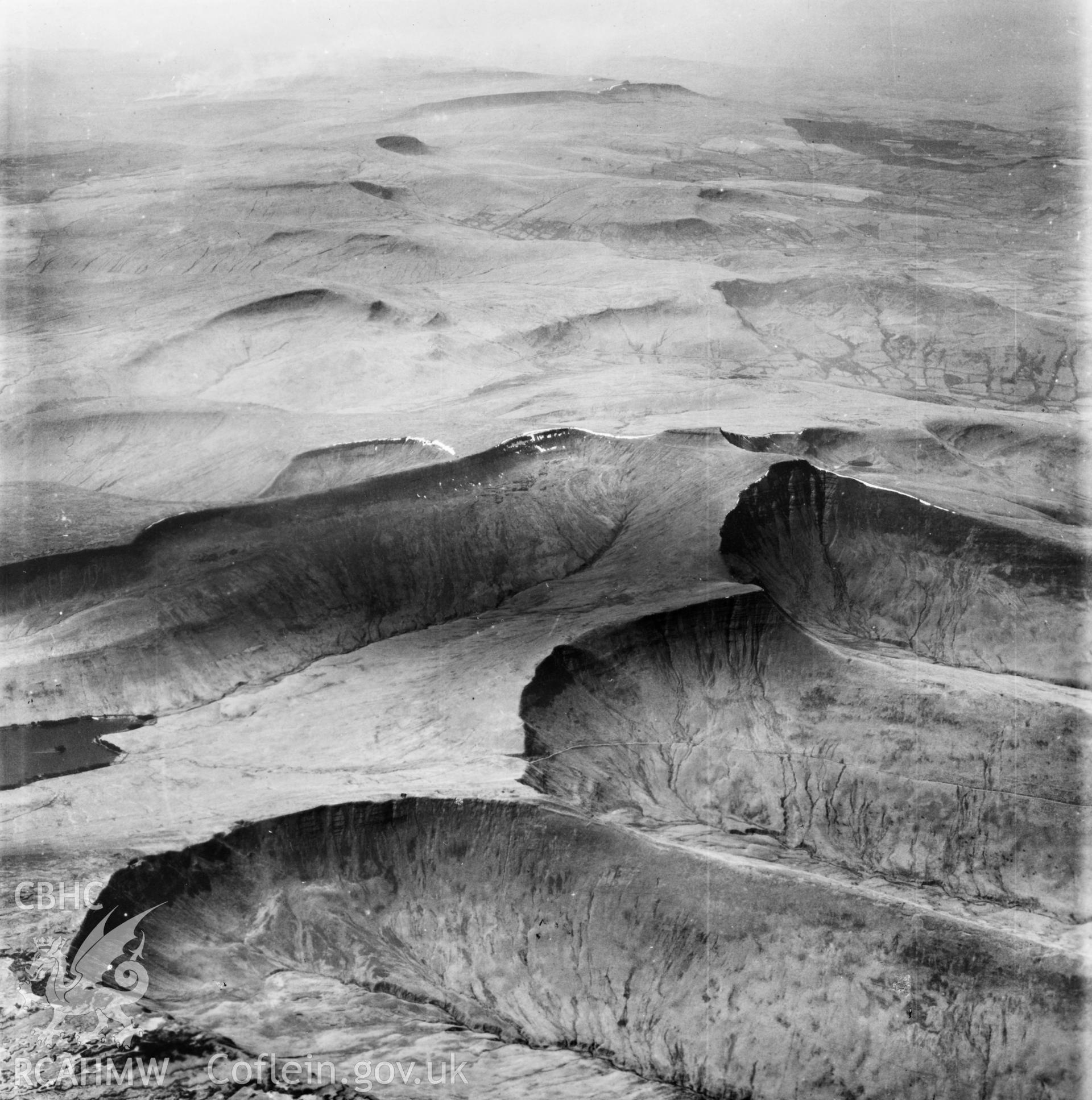View of the Brecon Beacons. Oblique aerial photograph, 5?" cut roll film.