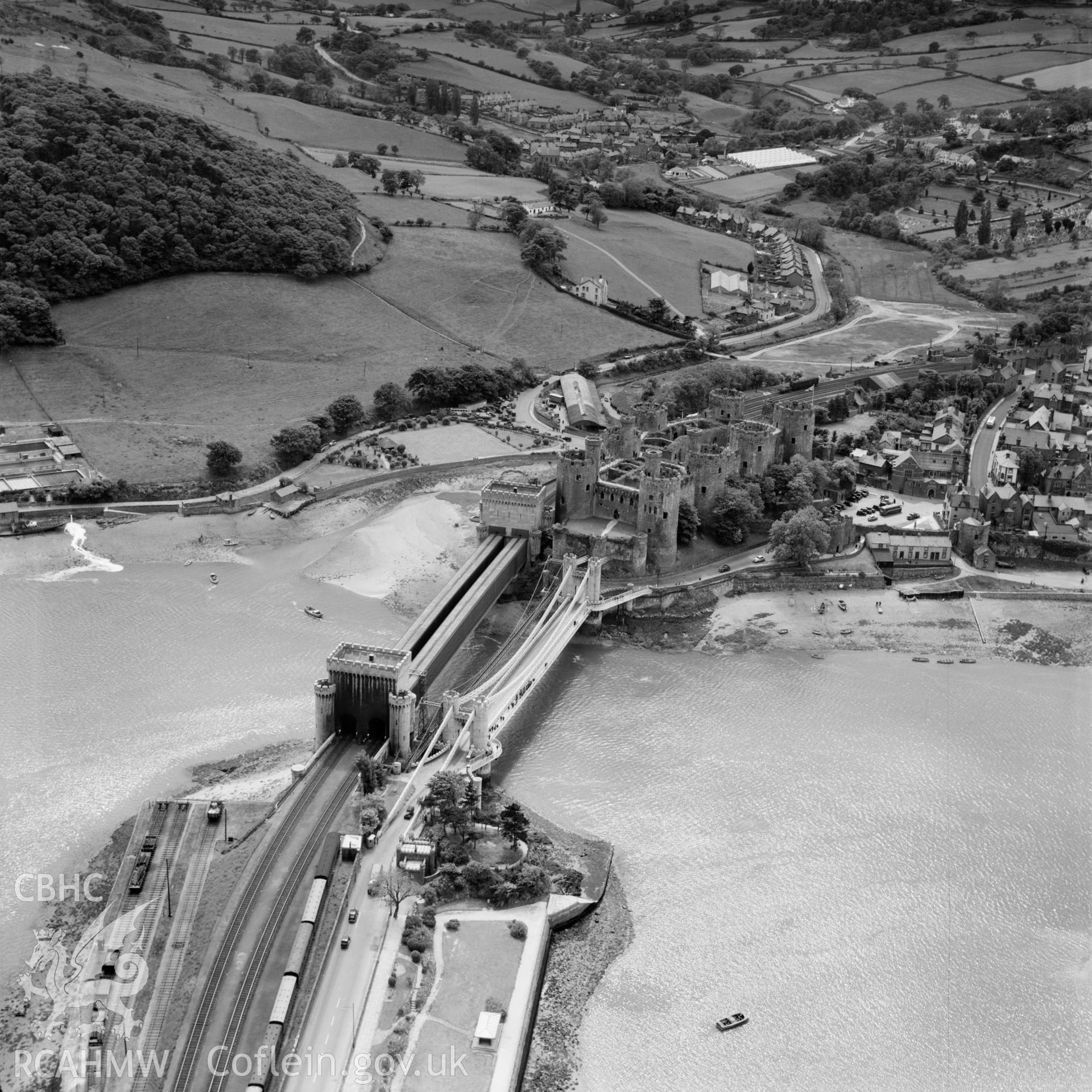 View of Conwy showing castle and bridges