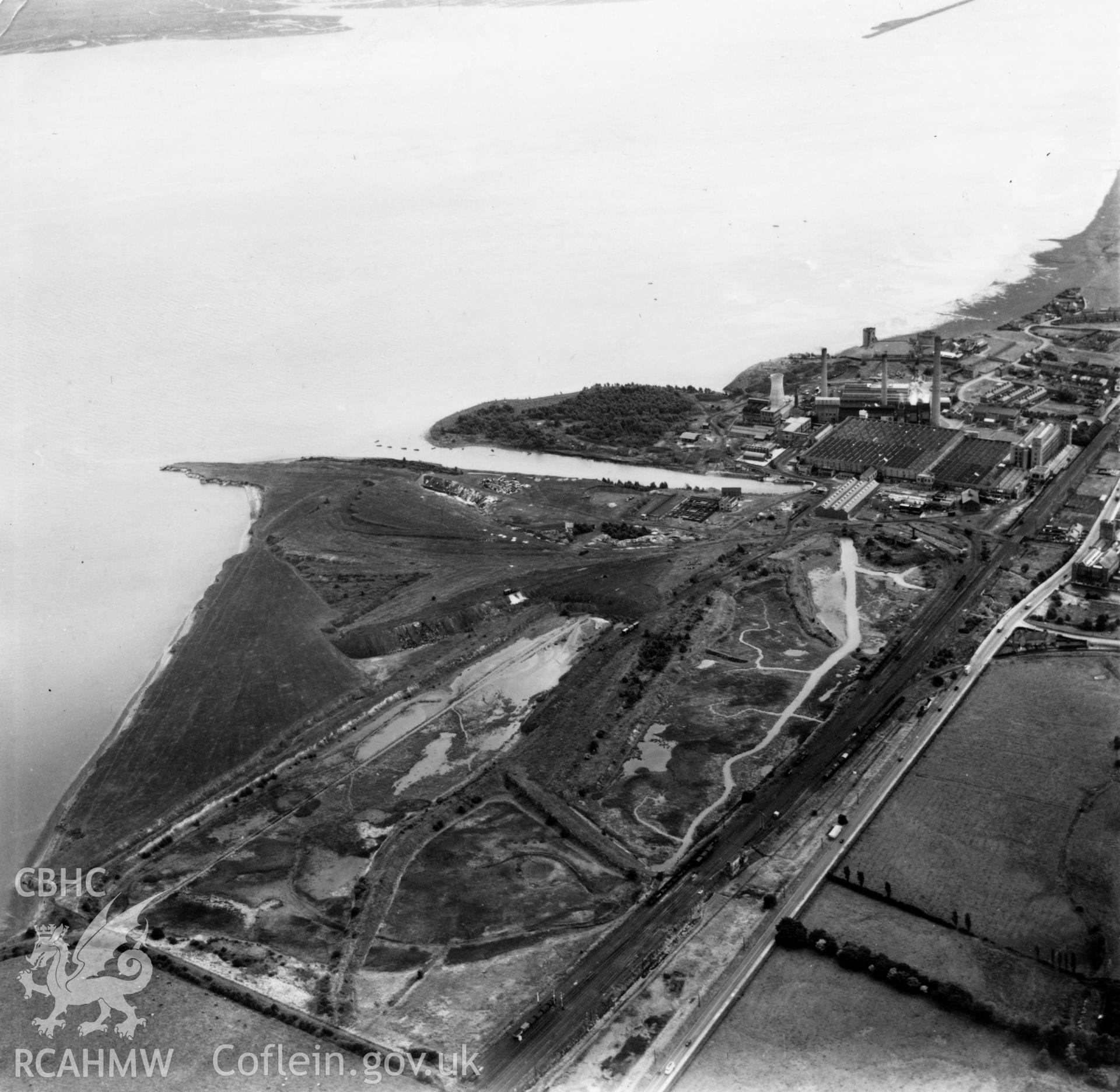 View of the Courtauld's Castle works at Flint. Oblique aerial photograph, 5?" cut roll film.