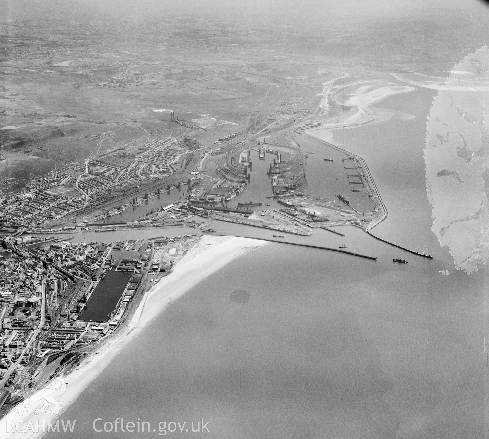 General view of Swansea showing docks