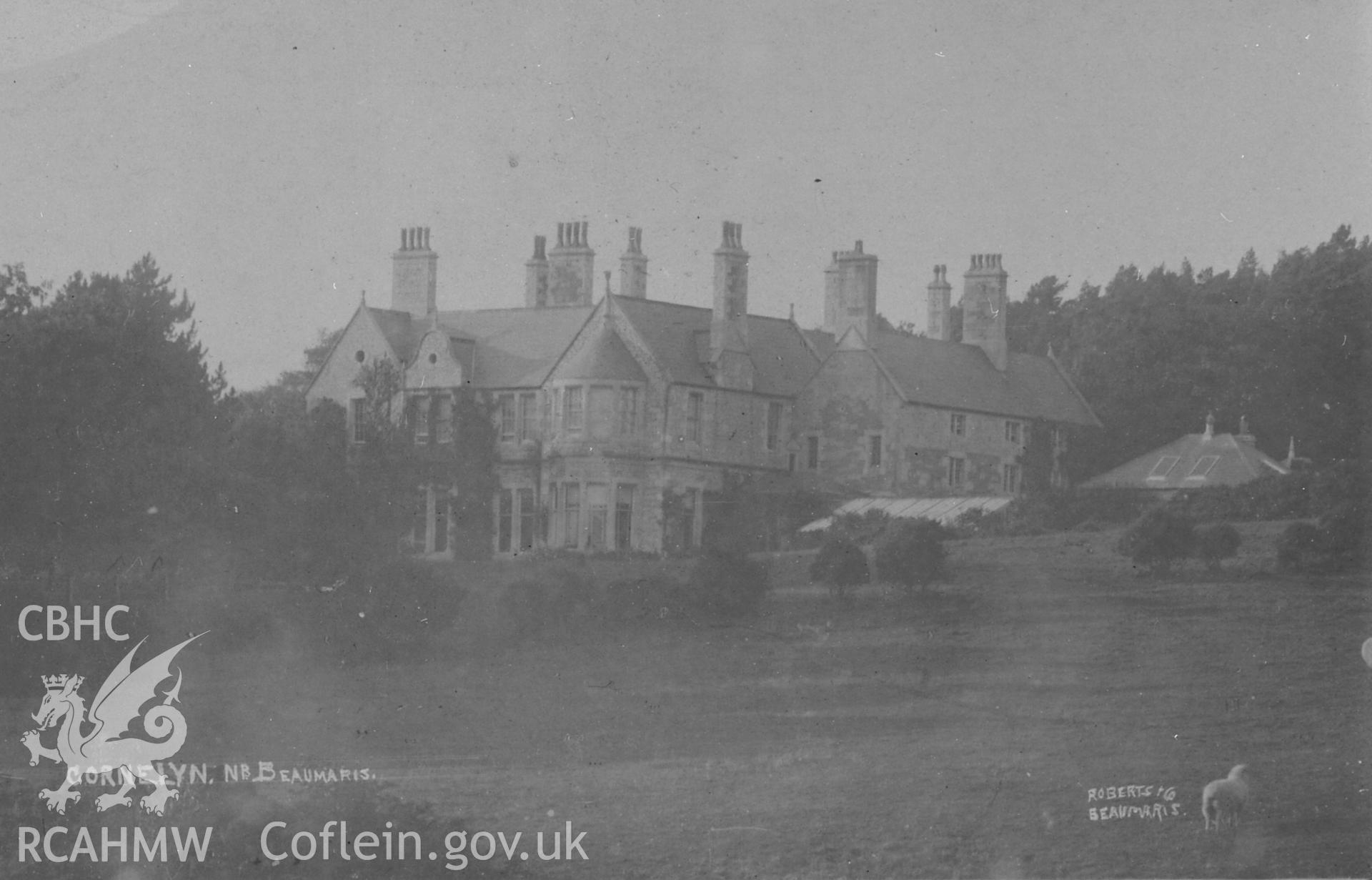 Black and white print of Cornelyn, Llangoed, copied from a postcard loaned by Thomas Lloyd.