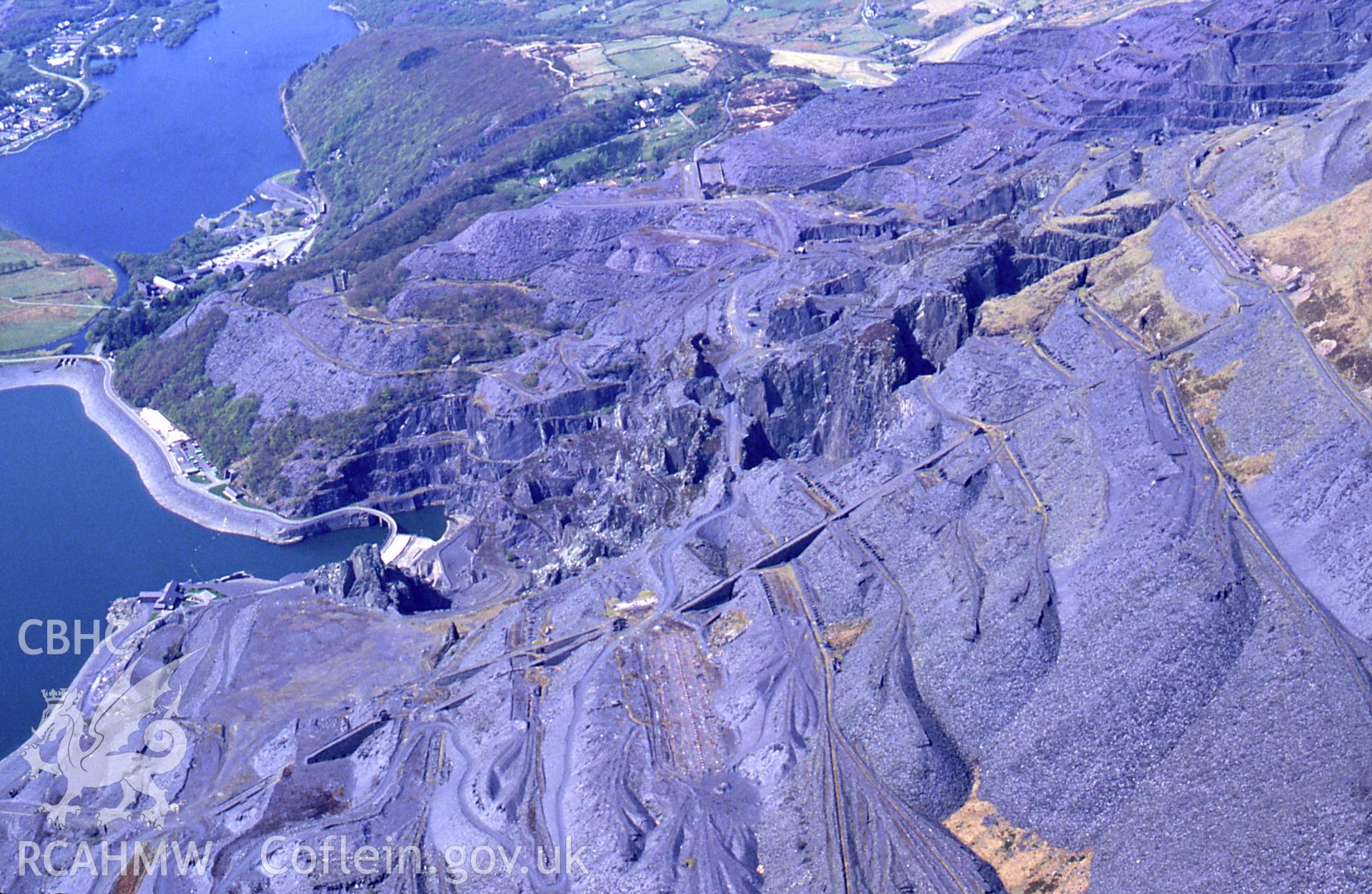 RCAHMW colour slide oblique aerial photograph of Dinorwic Slate Quarry, Llanddeiniolen, taken by C.R. Musson, 02/05/94