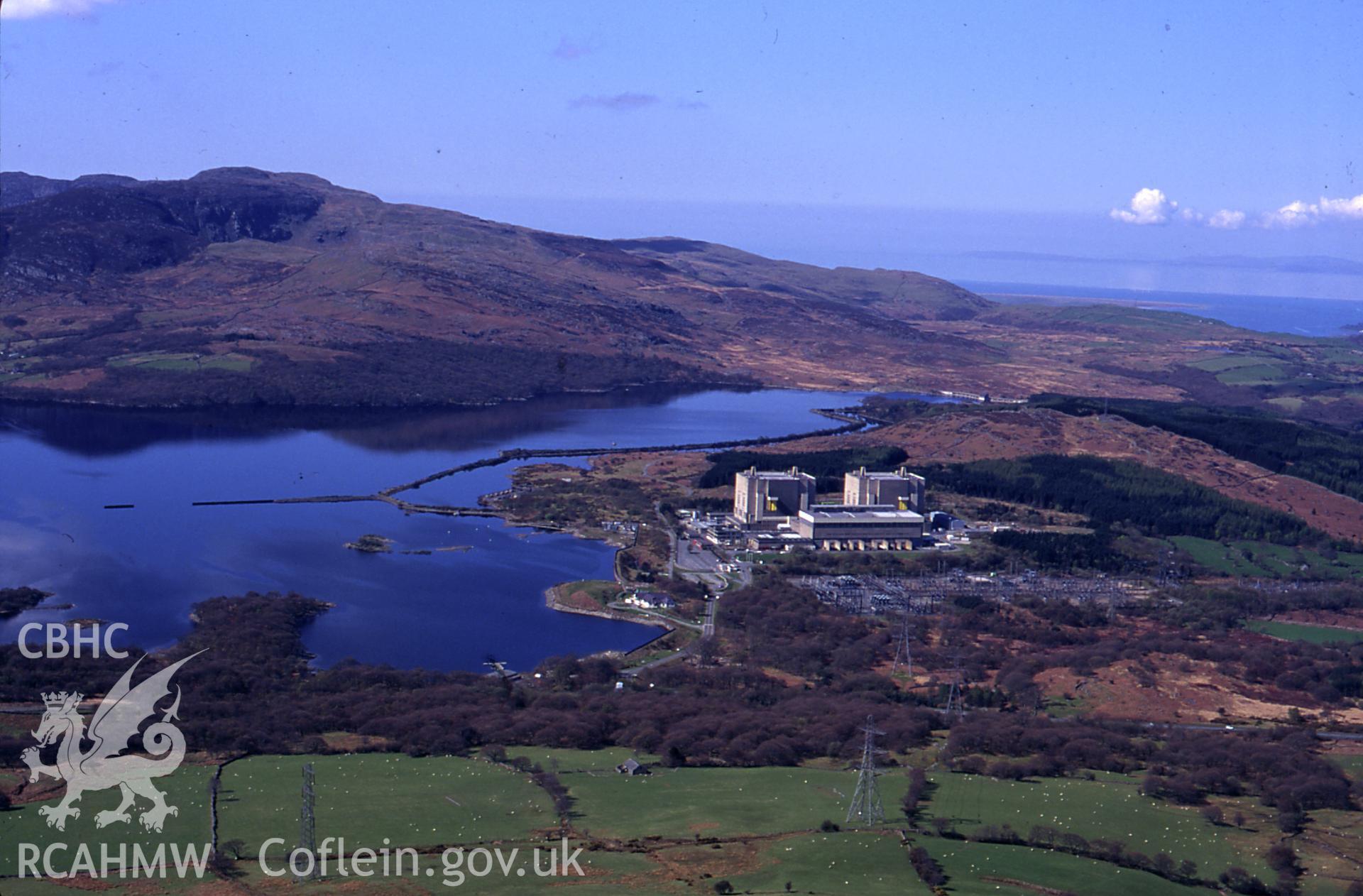 RCAHMW colour slide oblique aerial photograph of Trawsfynydd Power Station, Maentwrog, taken by C.R.Musson on the 30/03/1996
