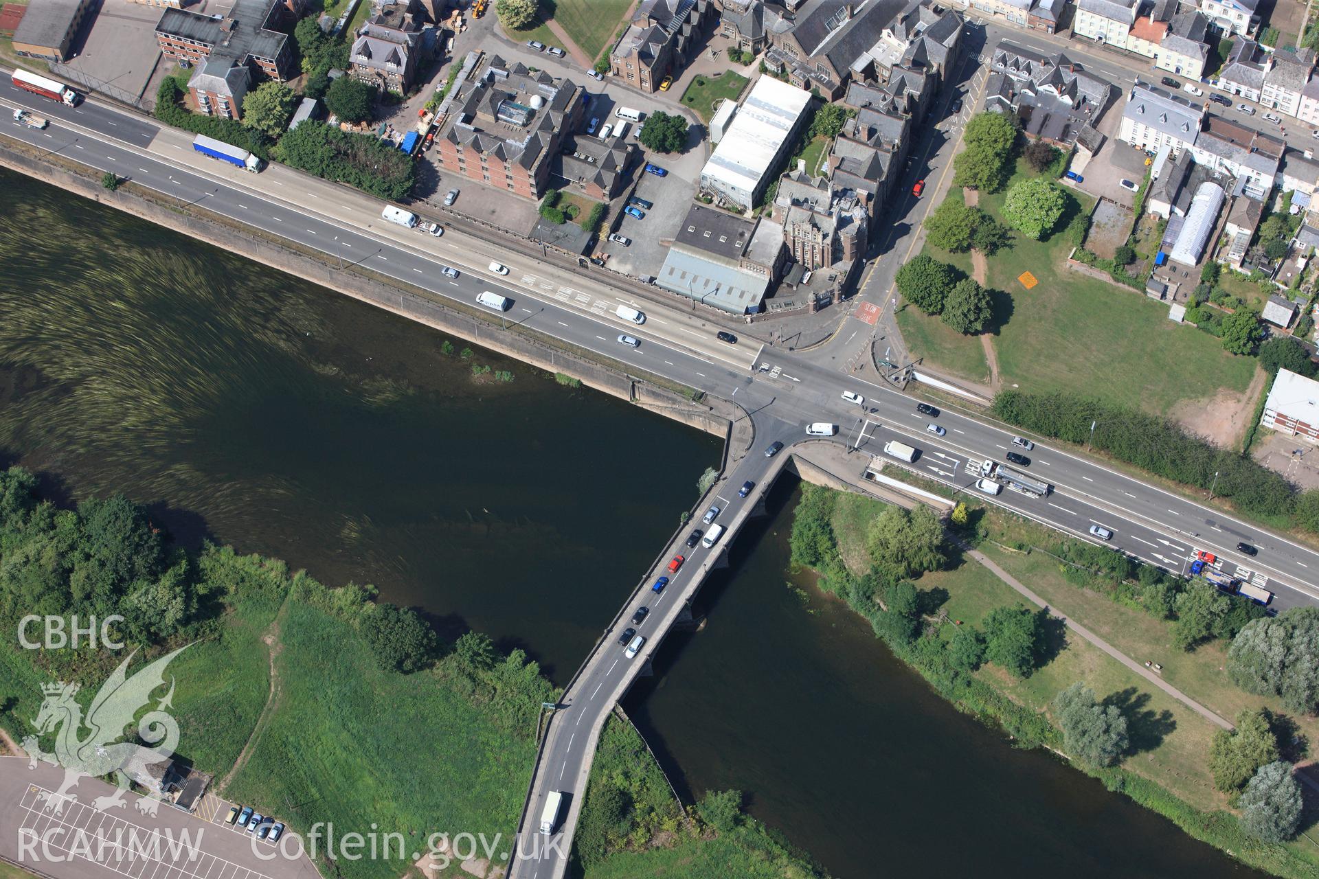 The Wye Bridge, Monmouth. Oblique aerial photograph taken during the Royal Commission?s programme of archaeological aerial reconnaissance by Toby Driver on 1st August 2013.