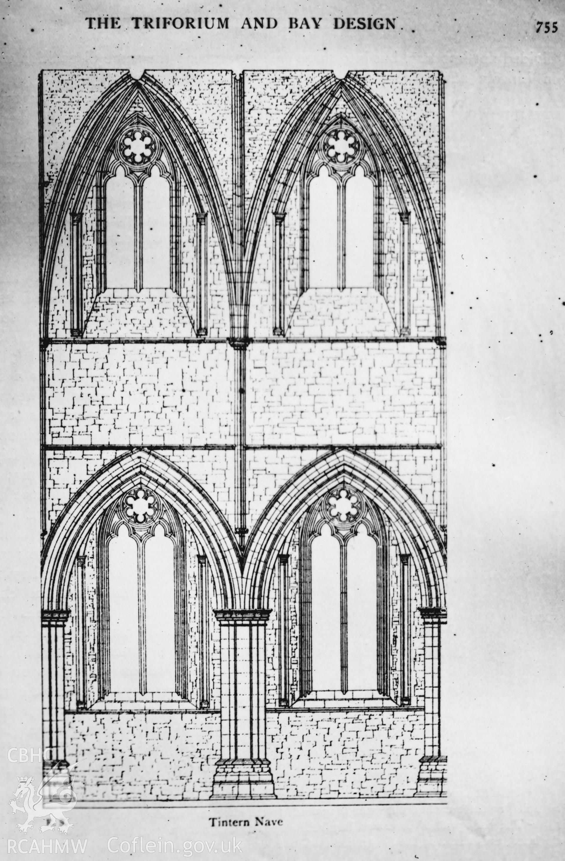 Digital copy of an illustration of the nave window at Tintern Abbey by F H Crossley, 1948