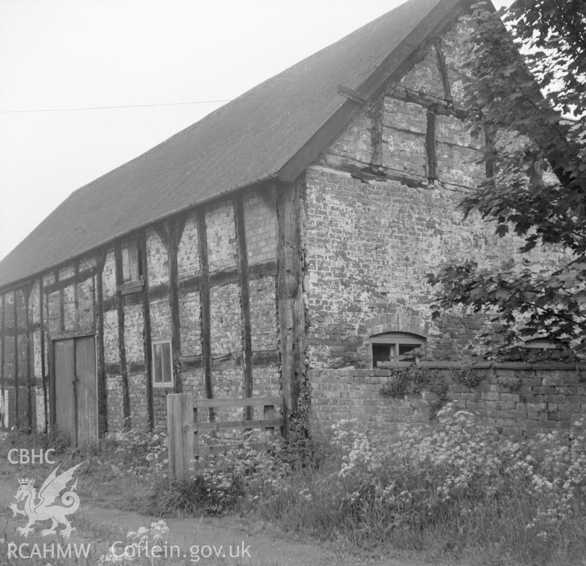 Digital copy of a black and white nitrate negative, exterior view of Penley Barn.