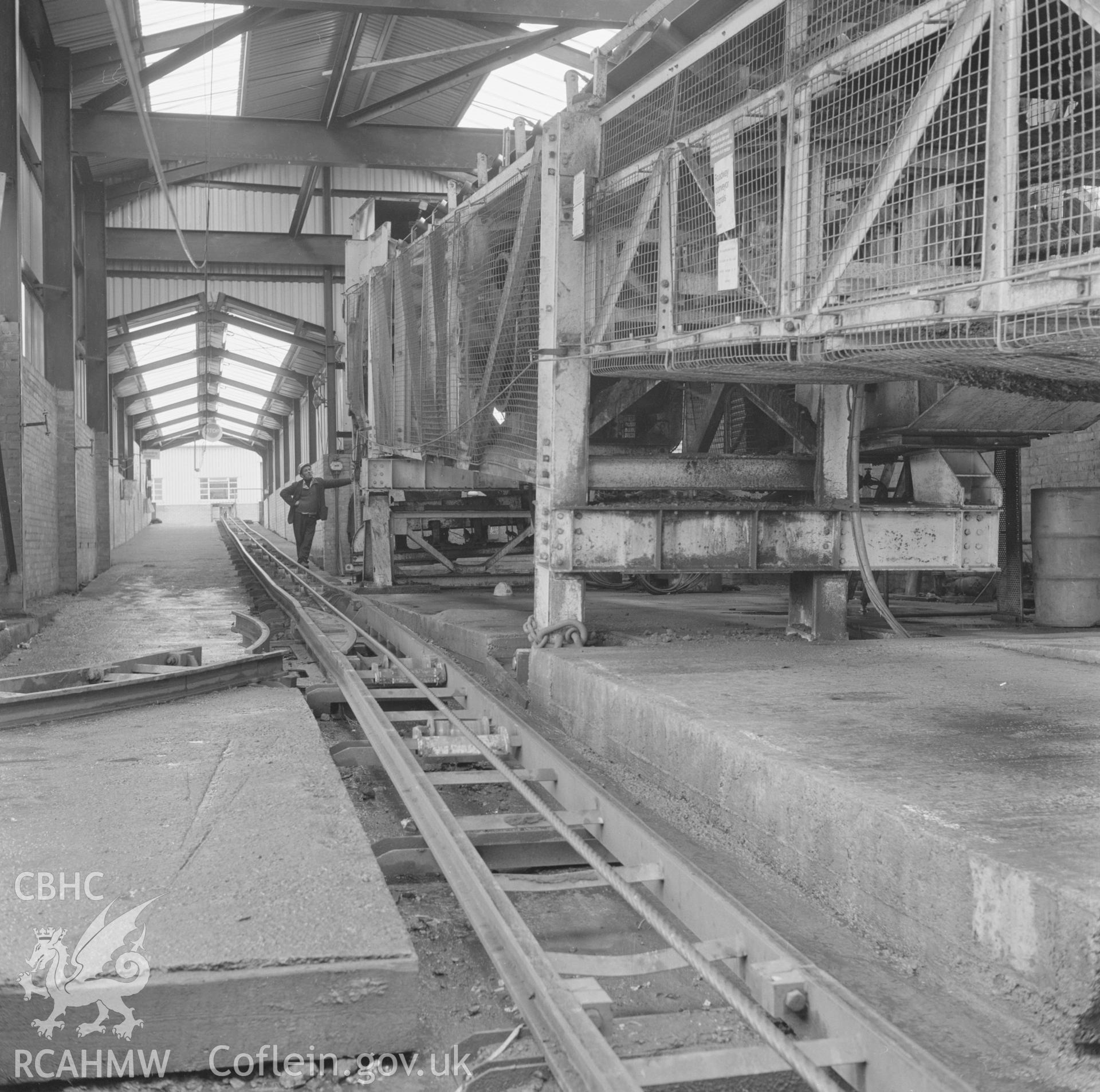 Digital copy of an acetate negative showing head of conveyor at Blaenant Colliery from the John Cornwell Collection.