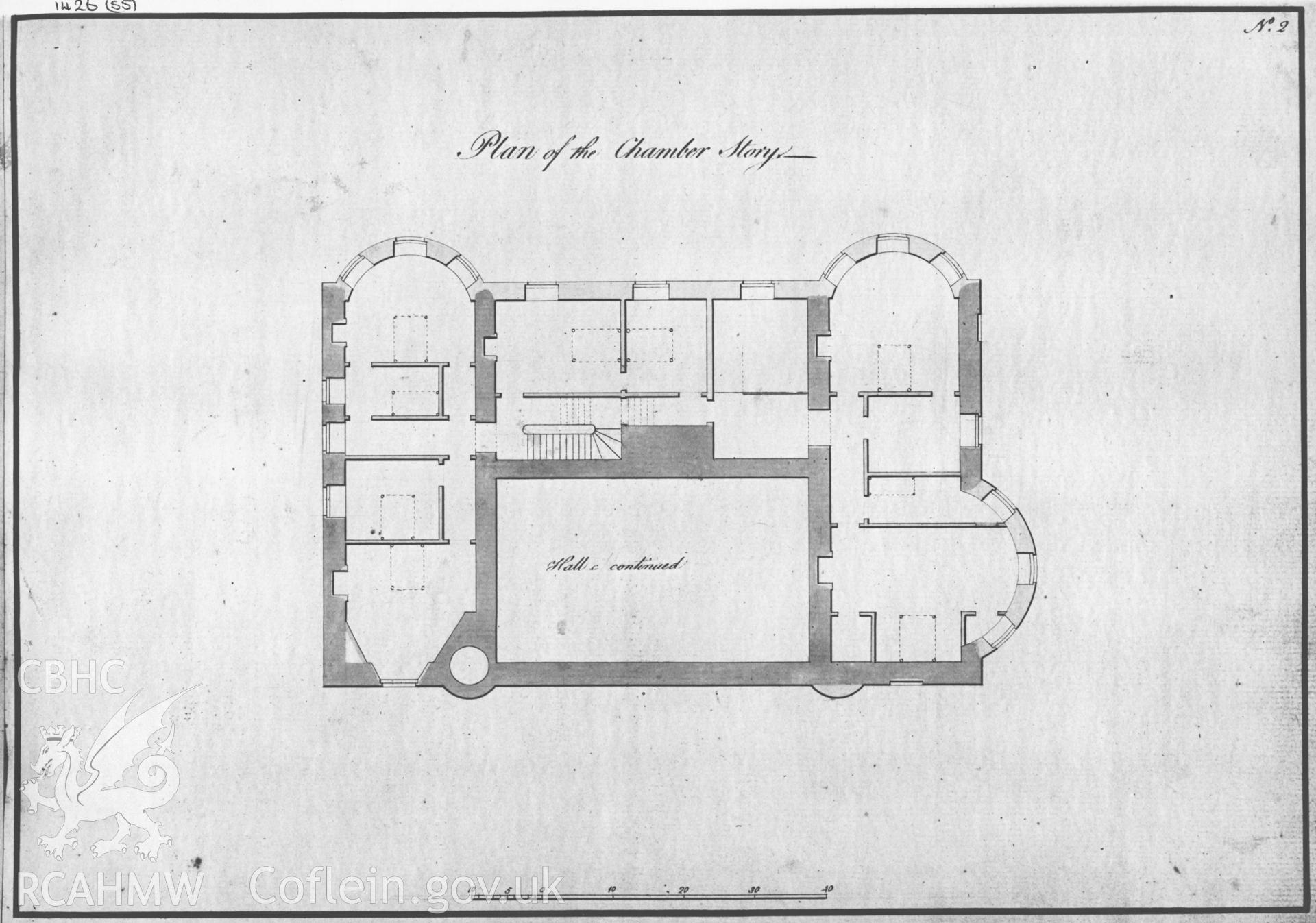 Digital copy of a 1762 drawing by Samuel Wyatt showing plan of Penrhyn Castle, Llandegai.
