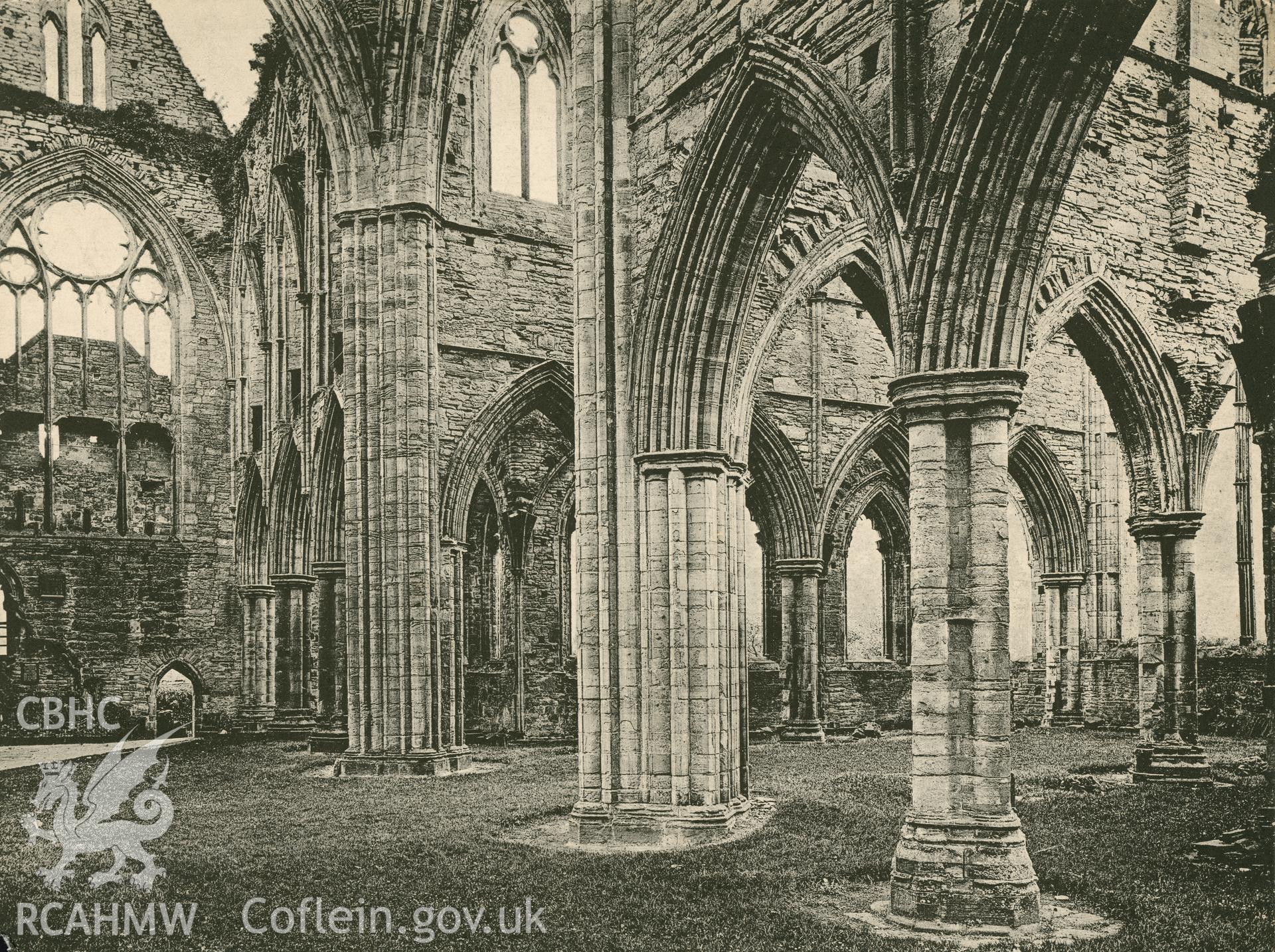 Digital copy of a carbon print showing the north transept of Tintern Abbey.