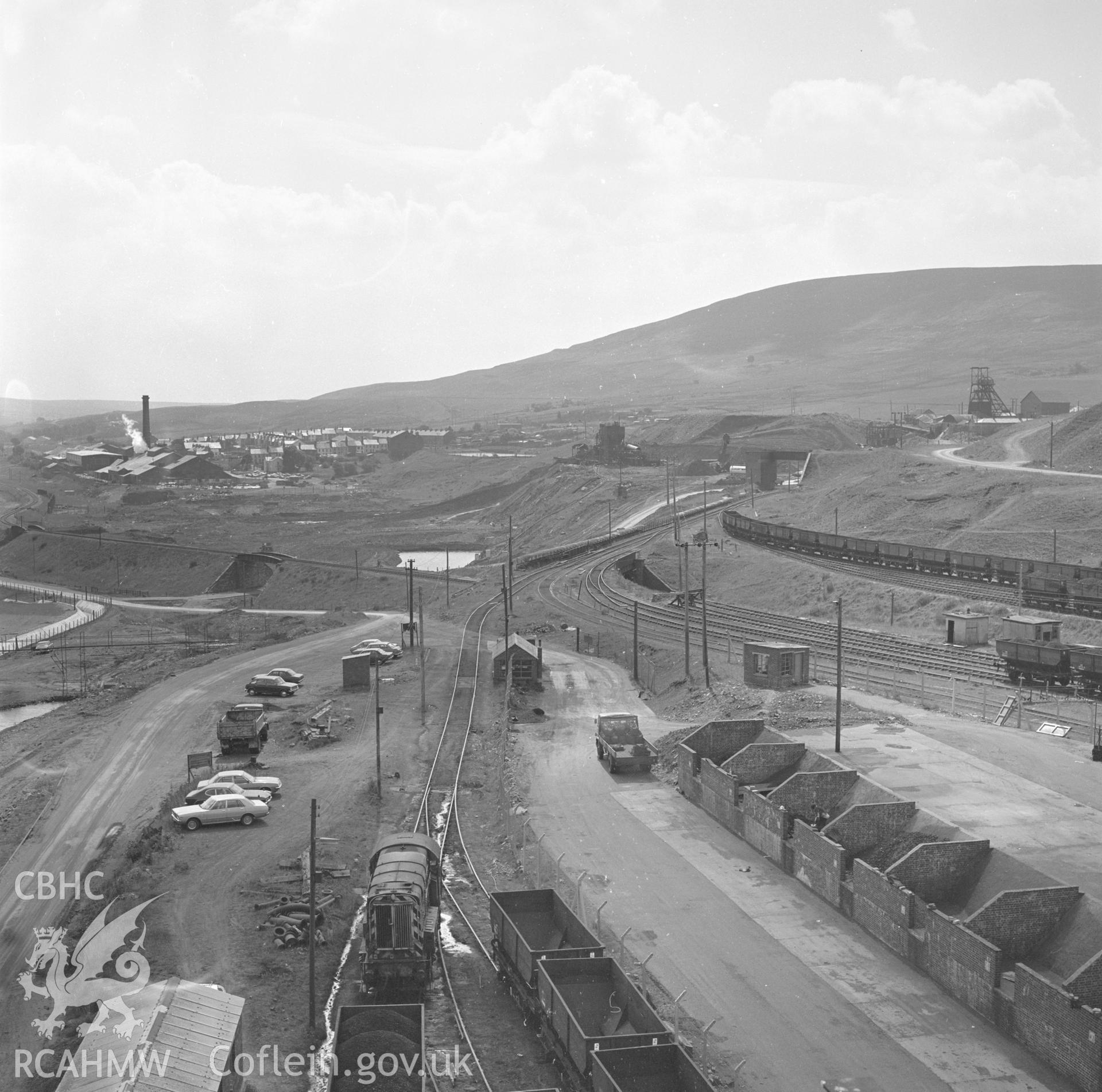 Digital copy of an acetate negative showing general view of land sales yard at Big Pit, from the John Cornwell Collection.