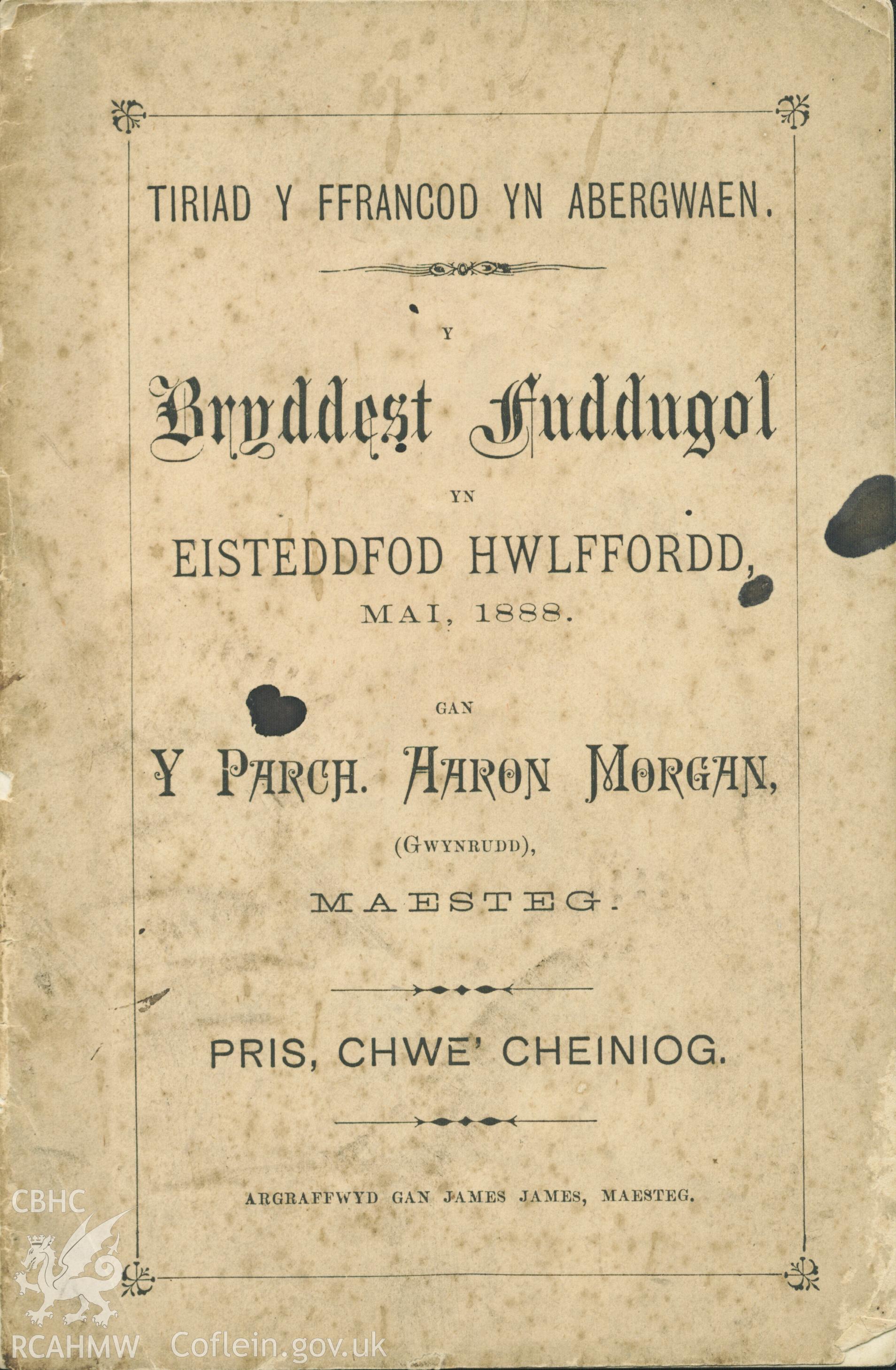 Copy of the programme for the induction of Rev Richard Edwards, May 1888. Donated to the RCAHMW by Cyril Philips as part of the Digital Dissent Project.