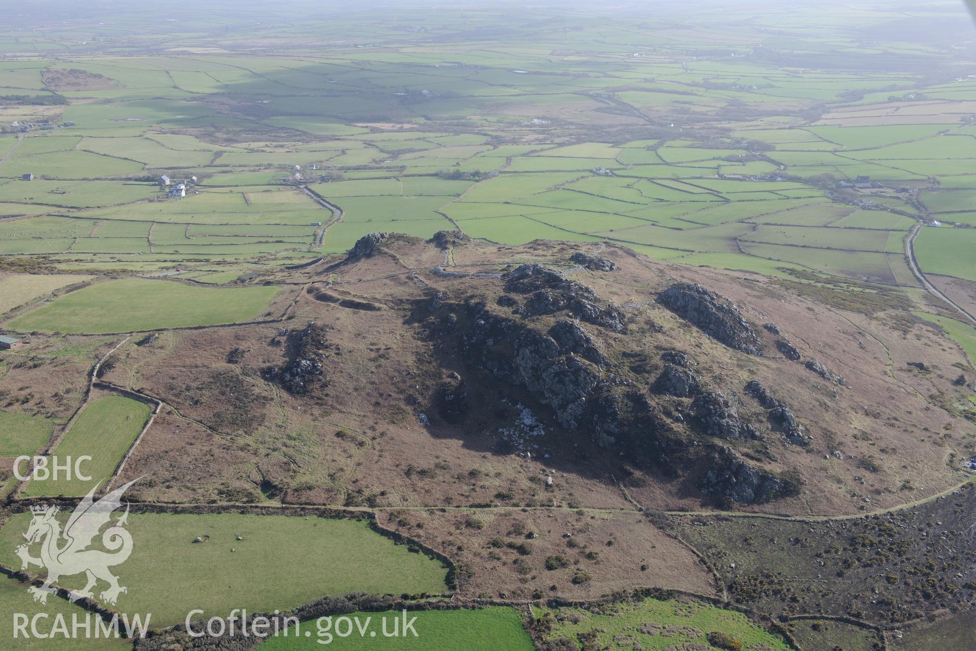 Garn Fawr Camp hillfort. Oblique aerial photograph taken during the Royal Commission's programme of archaeological aerial reconnaissance by Toby Driver on 13th March 2015.
