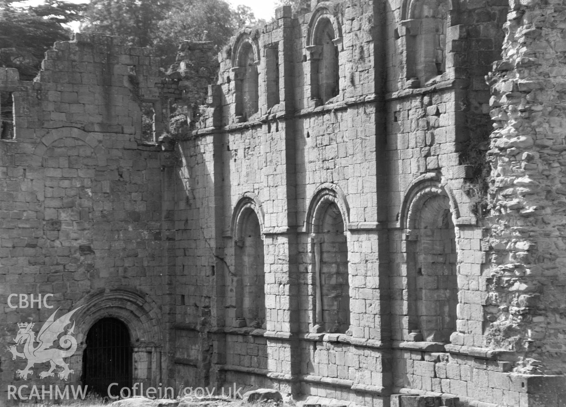 Digital copy of a black and white acetate negative showing exterior detail at St. David's Cathedral, taken by E.W. Lovegrove, July 1936