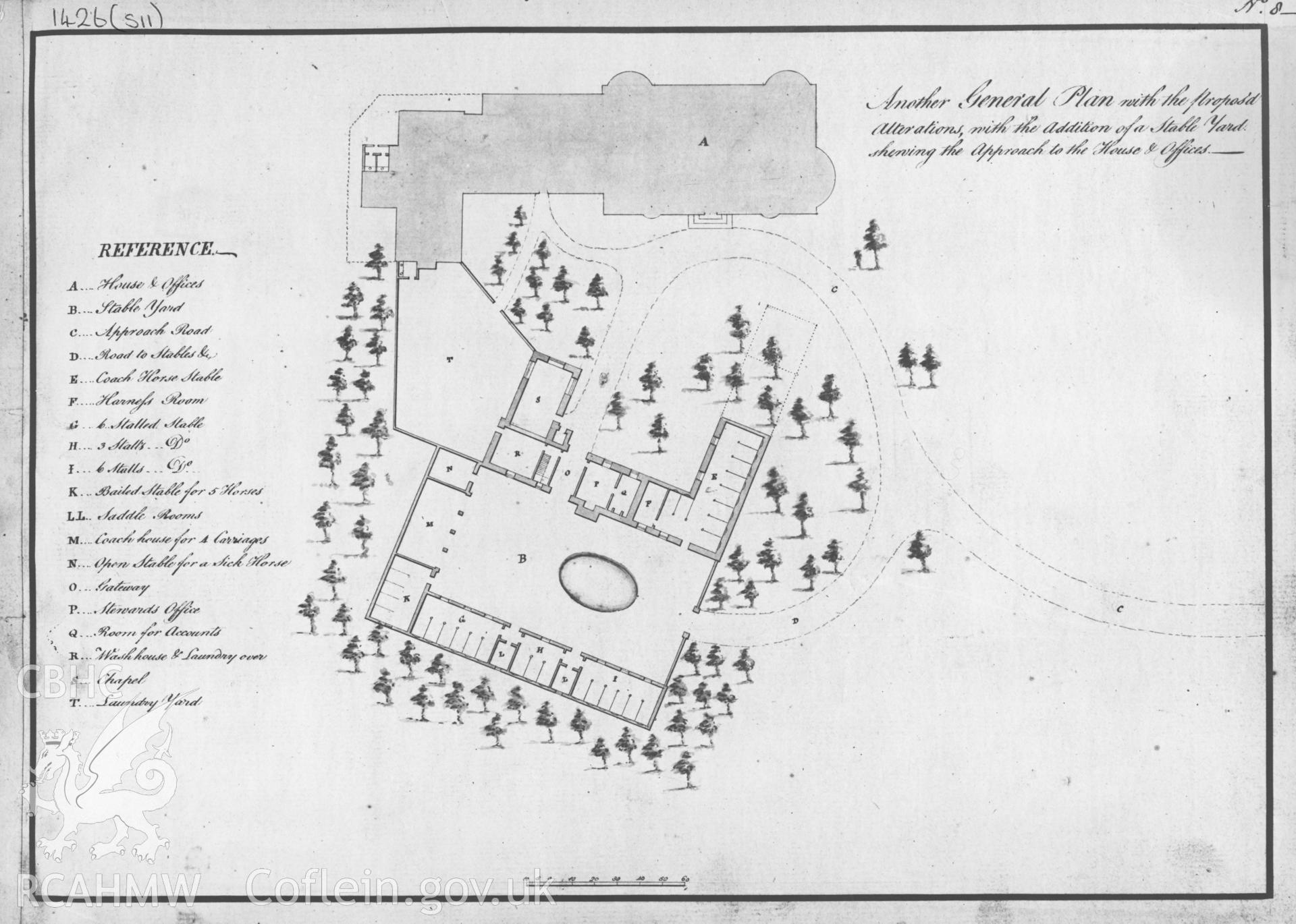 Digital copy of a 1762 drawing by Samuel Wyatt general plan of Penrhyn Castle.