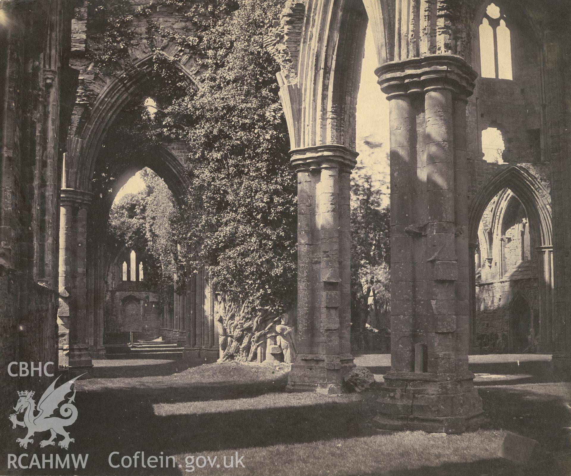 Digital copy of an albumen print showing view of the south aisle at Tintern Abbey.