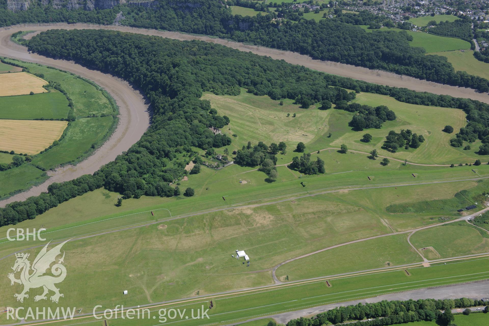 Chepstow Racecourse. Oblique aerial photograph taken during the Royal Commission's programme of archaeological aerial reconnaissance by Toby Driver on 29th June 2015.
