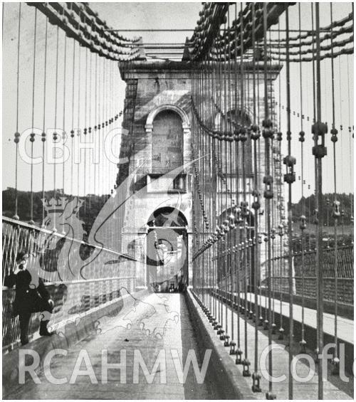 .gif file showing view of Menai Suspension Bridge produced by Rita Singer using images in the National Monuments of Record