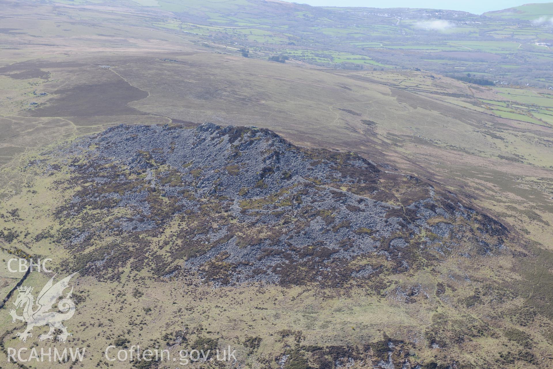 Carn Ingli Camp. Oblique aerial photograph taken during the Royal Commission's programme of archaeological aerial reconnaissance by Toby Driver on 15th April 2015.