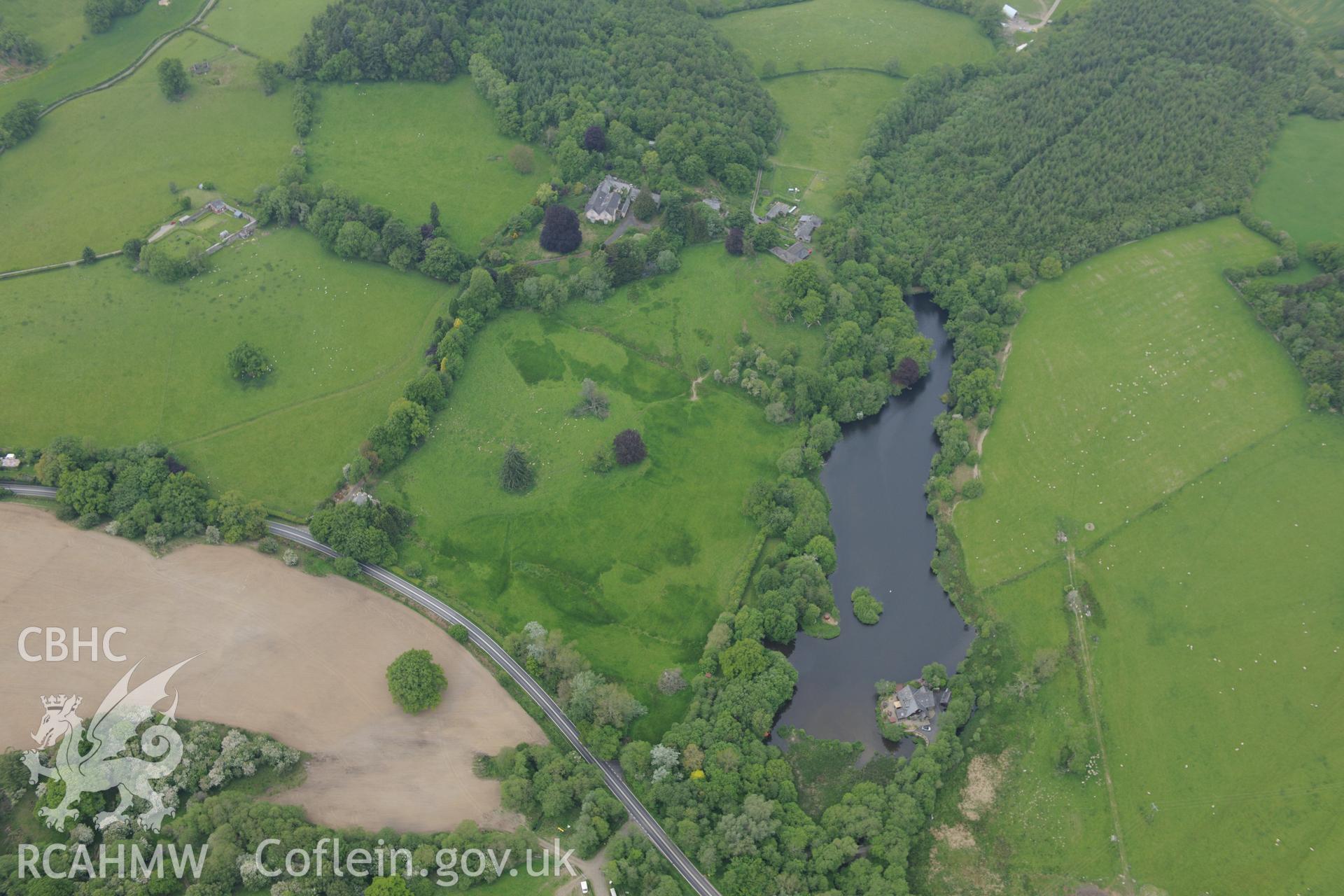 Pencerrig House and Garden, Llanelwedd. Oblique aerial photograph taken during the Royal Commission's programme of archaeological aerial reconnaissance by Toby Driver on 11th June 2018.