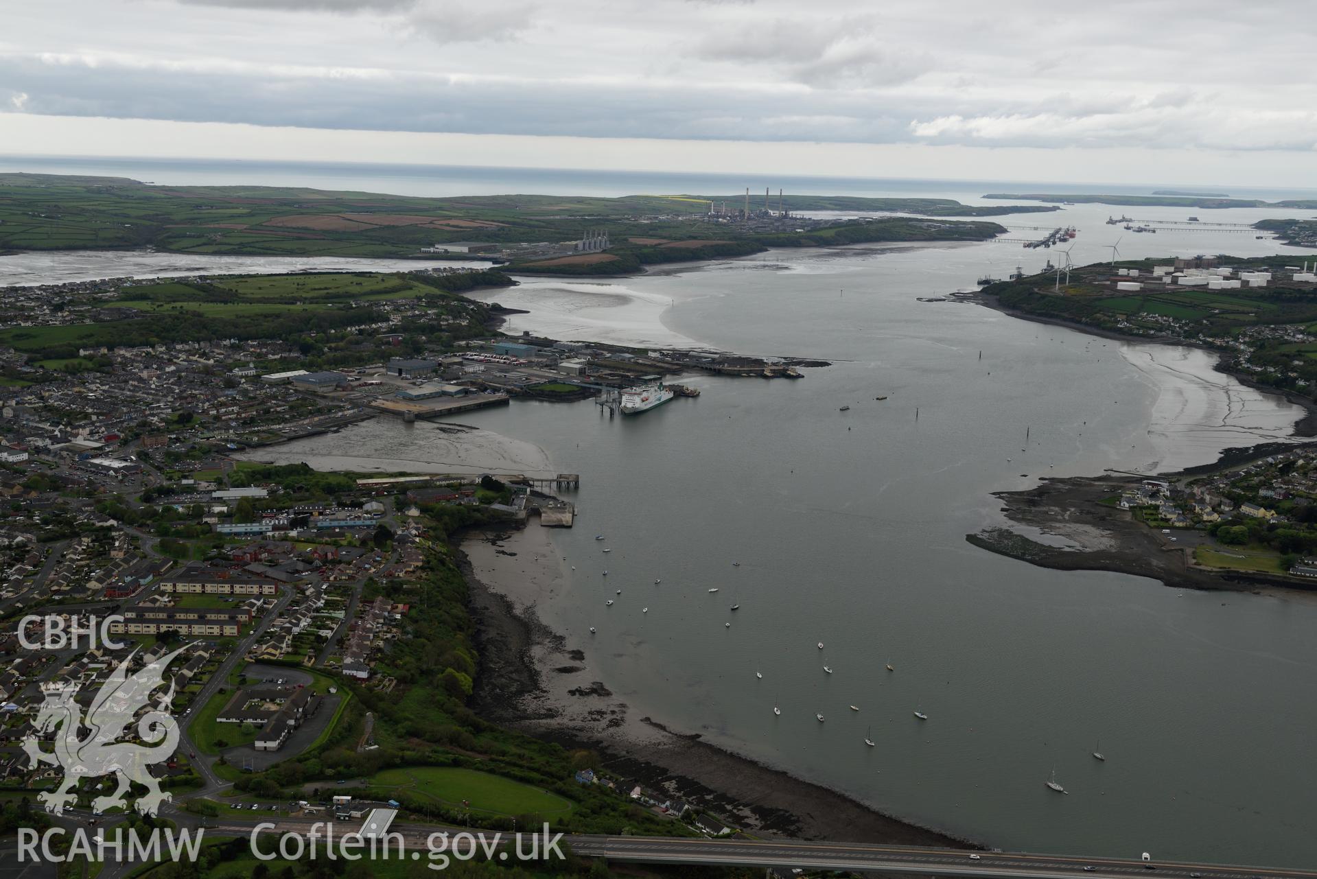 Neyland embarkation hards, at low tide. Baseline aerial reconnaissance survey for the CHERISH Project. ? Crown: CHERISH PROJECT 2017. Produced with EU funds through the Ireland Wales Co-operation Programme 2014-2020. All material made freely available through the Open Government Licence.