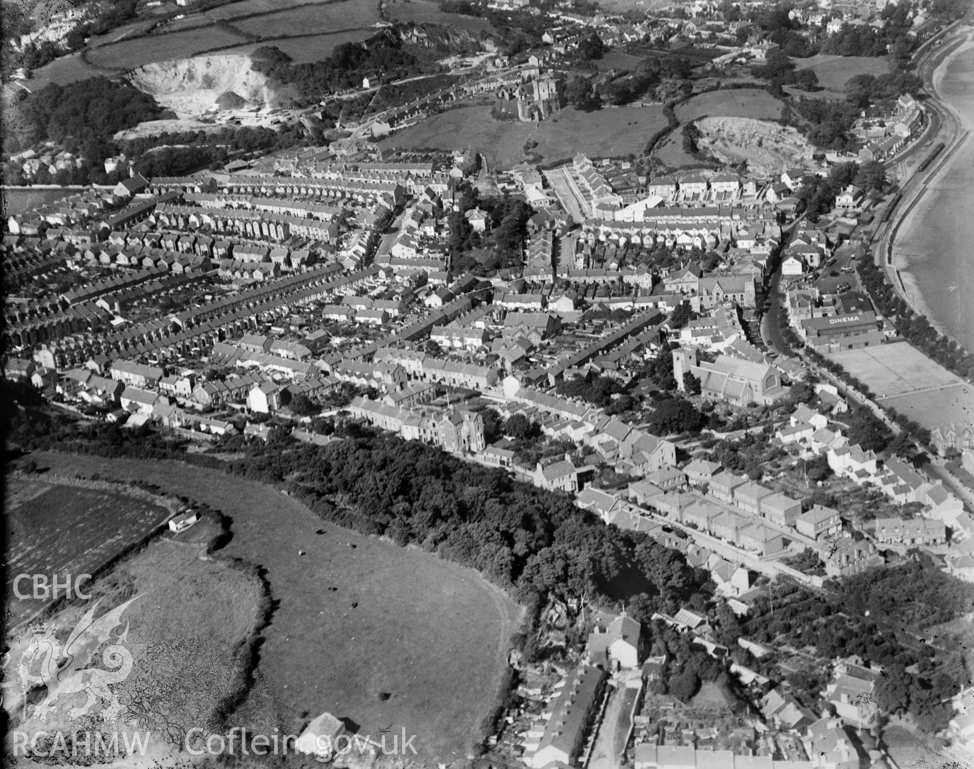 View of Oystermouth, Langland area, oblique aerial view. 5?x4? black and white glass plate negative.