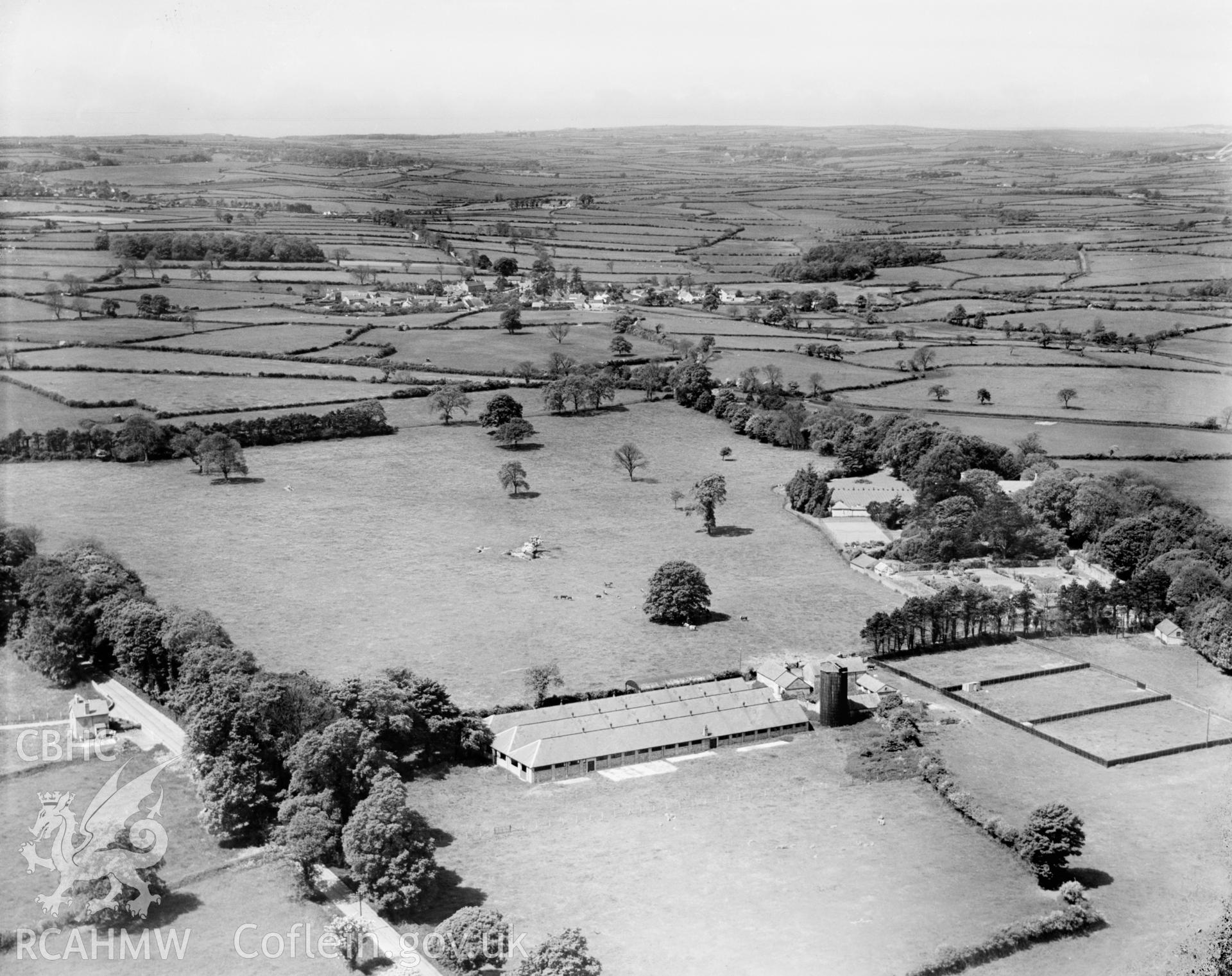 View of Prince of Wales Hospital, Cowbridge, oblique aerial view. 5?x4? black and white glass plate negative.
