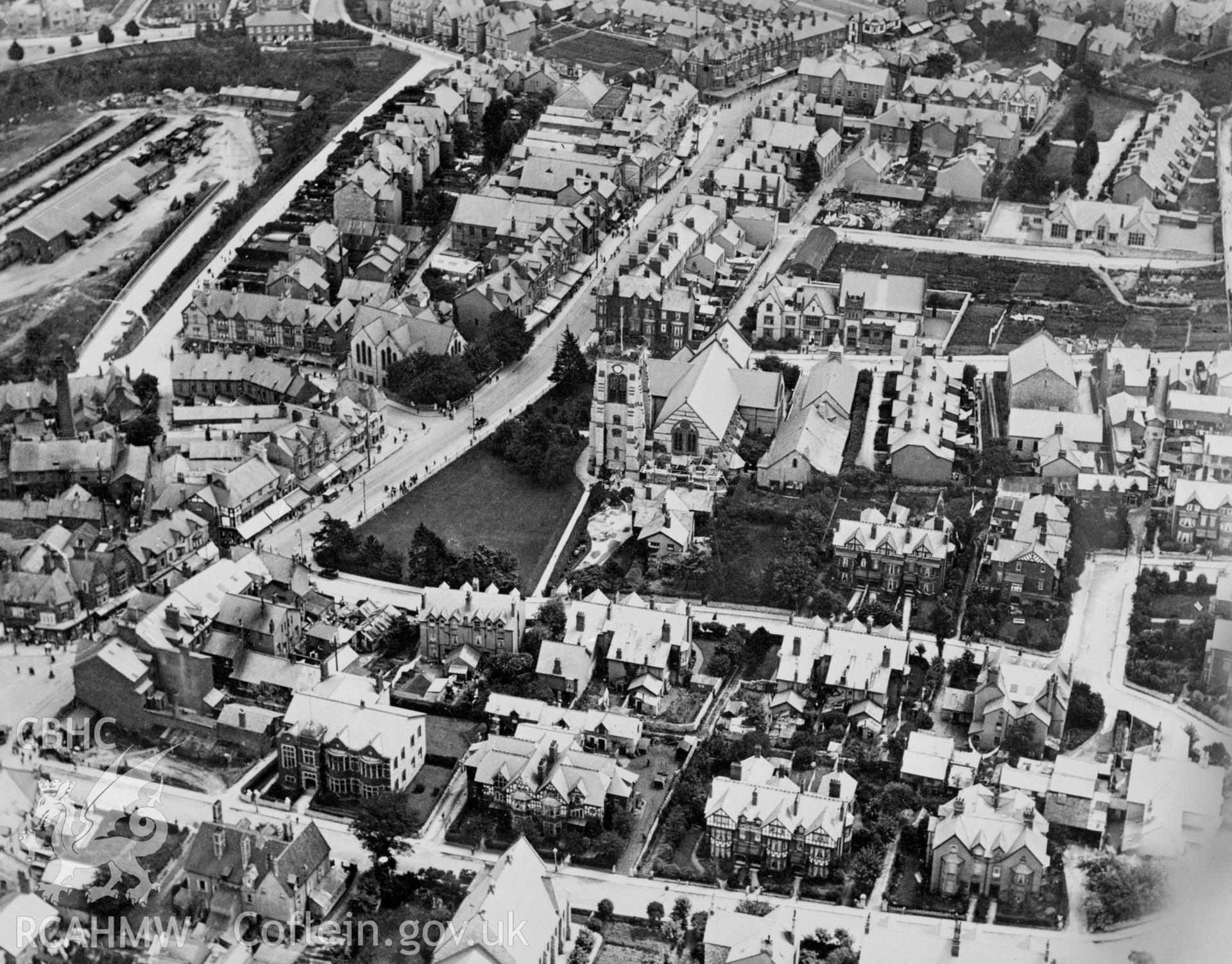 View of Colwyn Bay centred on St Paul's church. Oblique aerial photograph, 5?x4? BW glass plate.