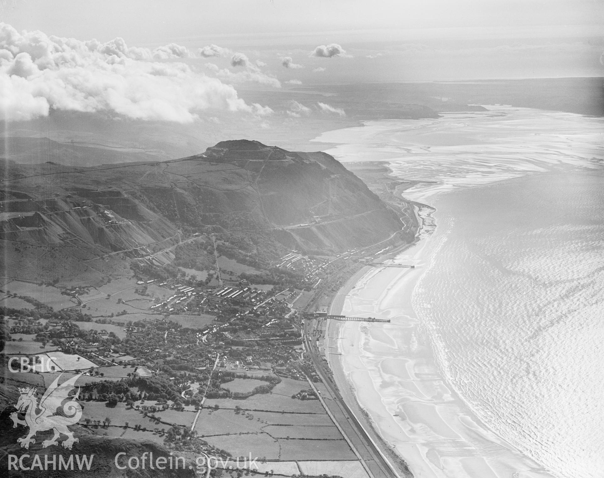 Distant view of Penmaenmawr, oblique aerial view. 5?x4? black and white glass plate negative.