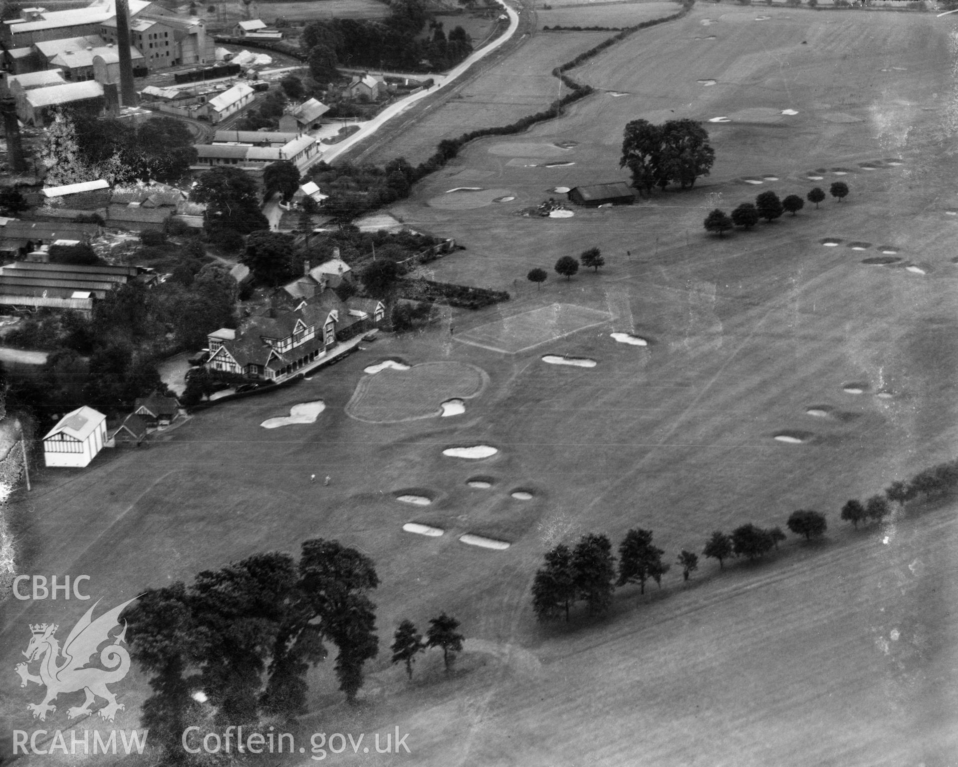 View of Penarth Golf Club and South Wales Portland Cement Works, oblique aerial view. 5?x4? black and white glass plate negative.