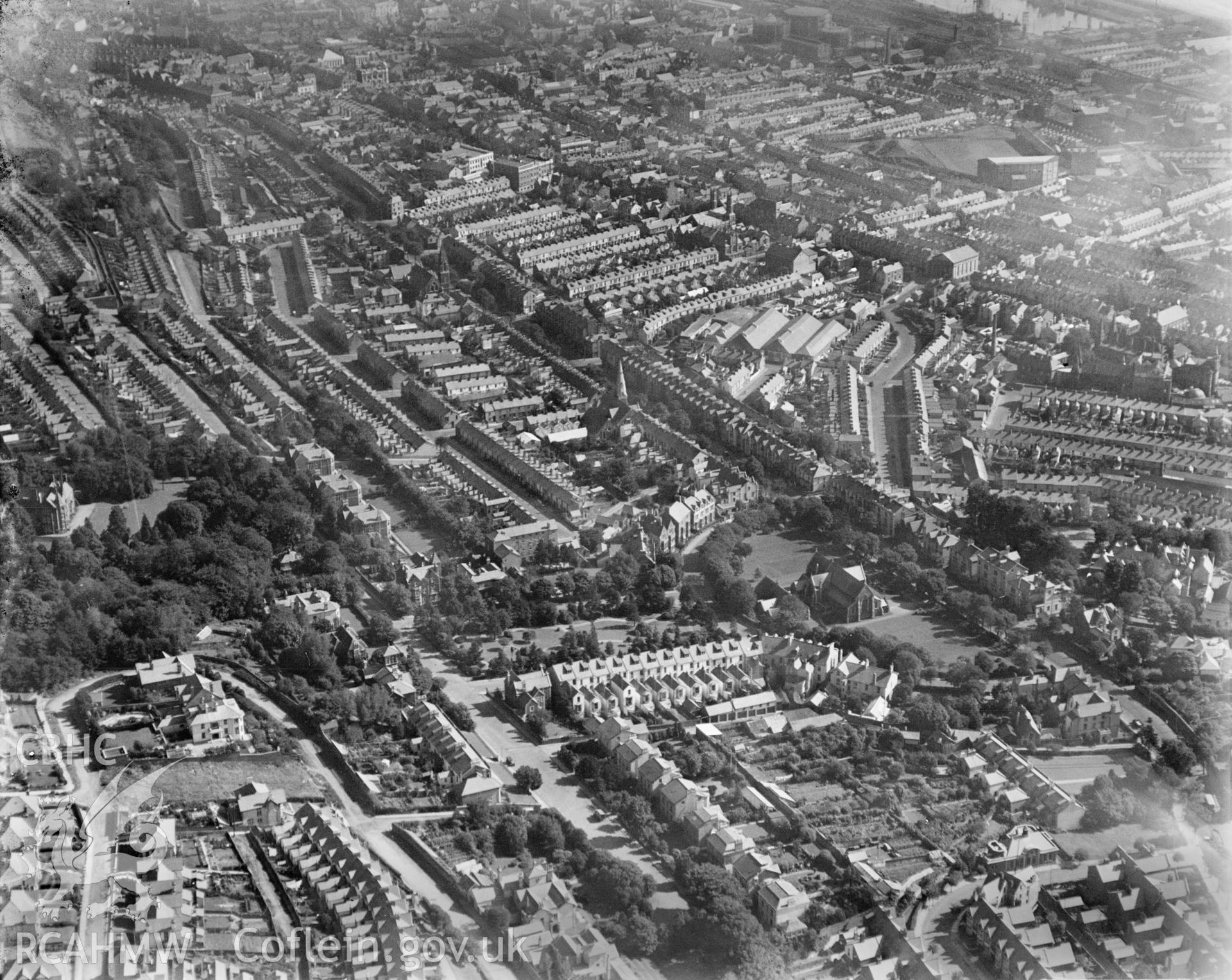 General view of Swansea, residential areas, oblique aerial view. 5?x4? black and white glass plate negative.