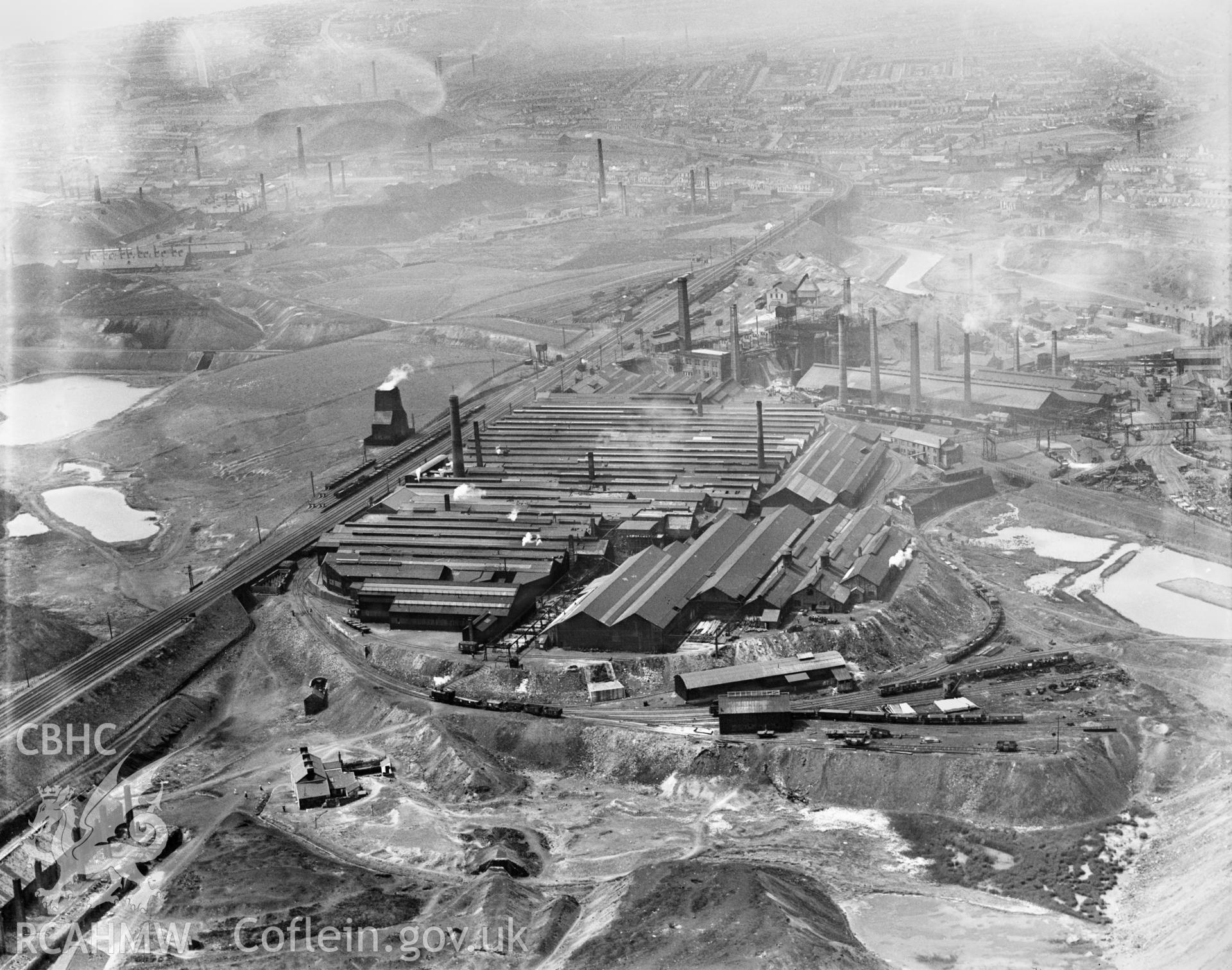 View of the British Mannesmann Tube Co., Landore, Swansea, oblique aerial view. 5?x4? black and white glass plate negative.