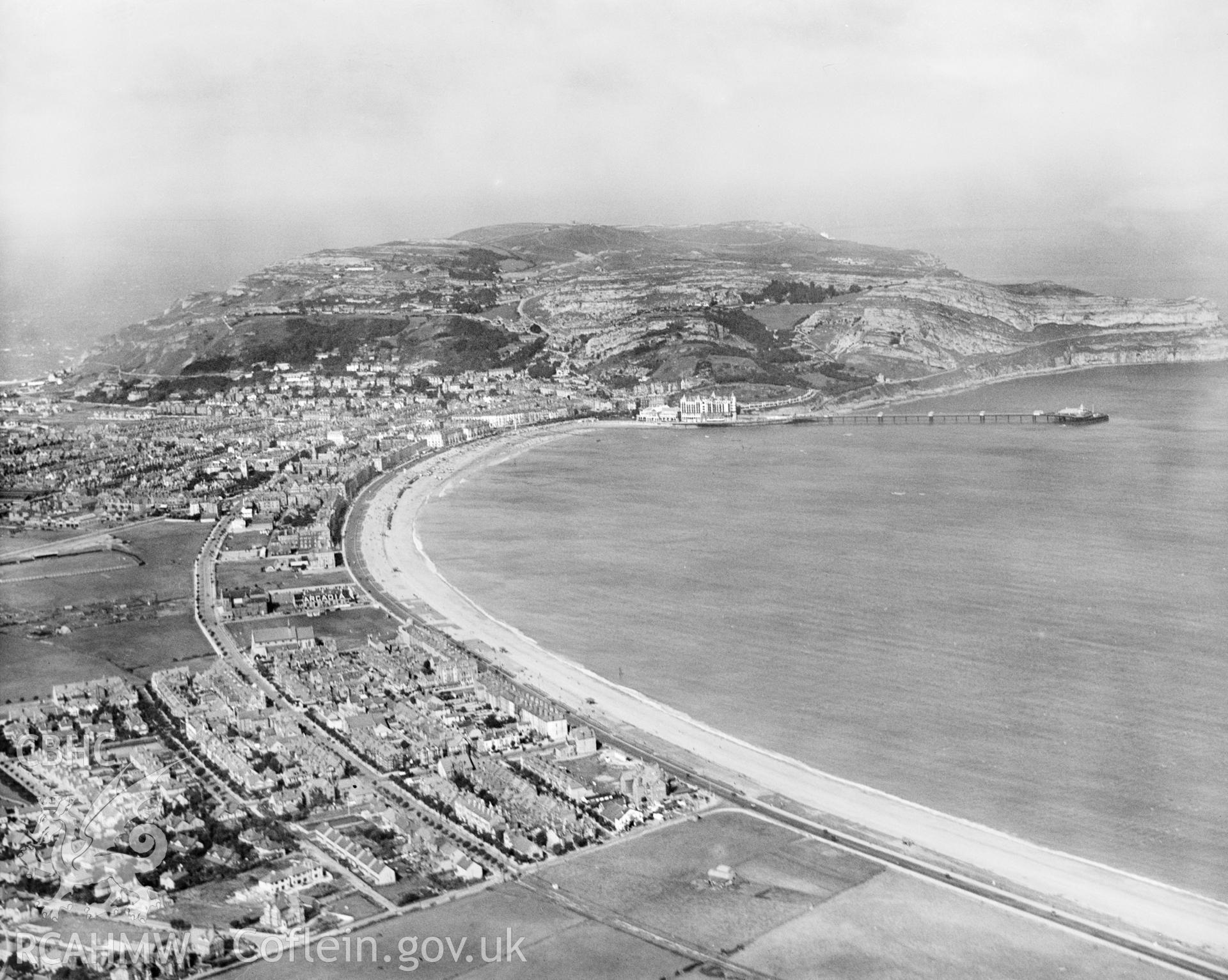 Distant view of Llandudno, oblique aerial view. 5?x4? black and white glass plate negative.