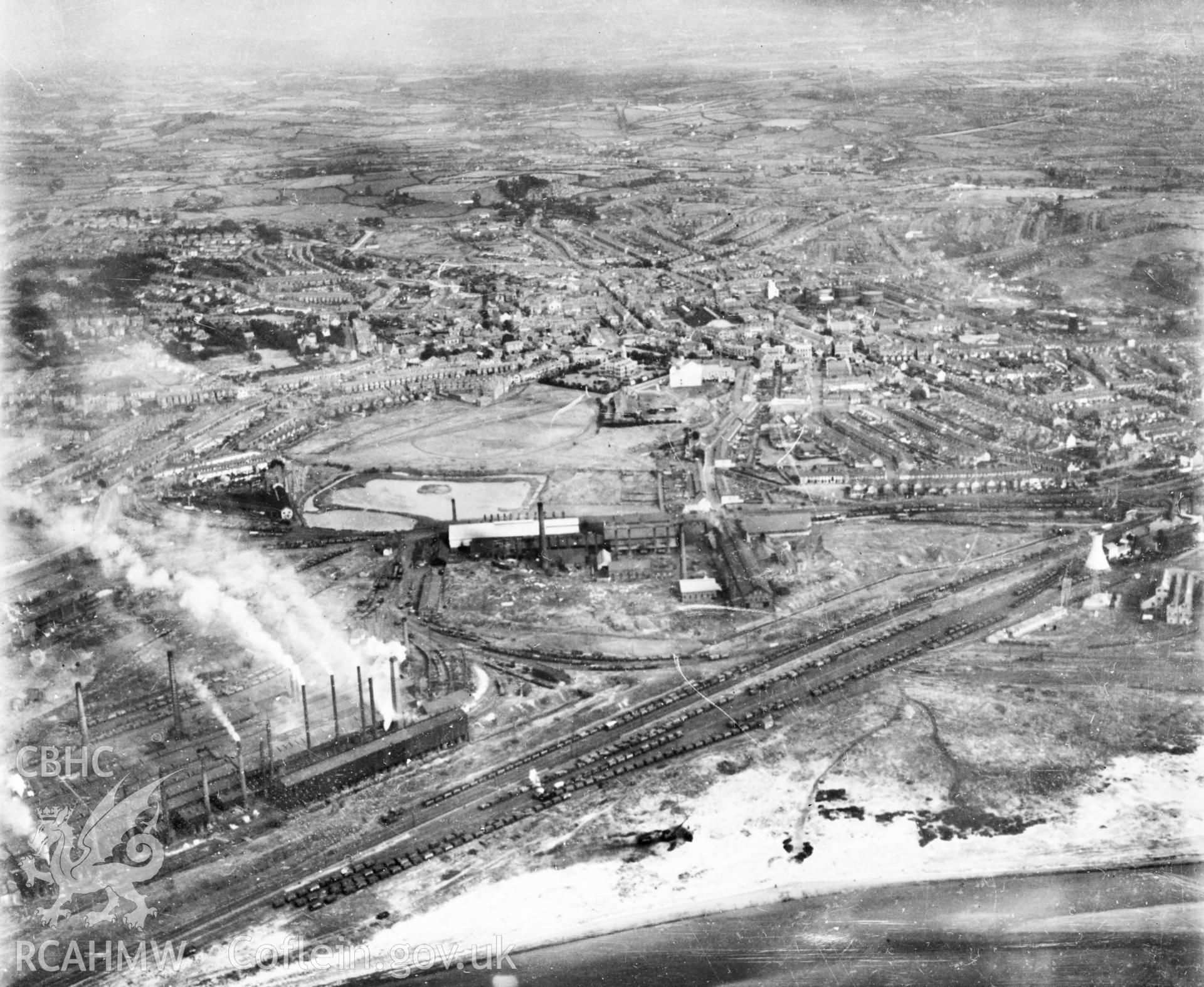 General view of Llanelli. Oblique aerial photograph, 5?x4? BW glass plate.