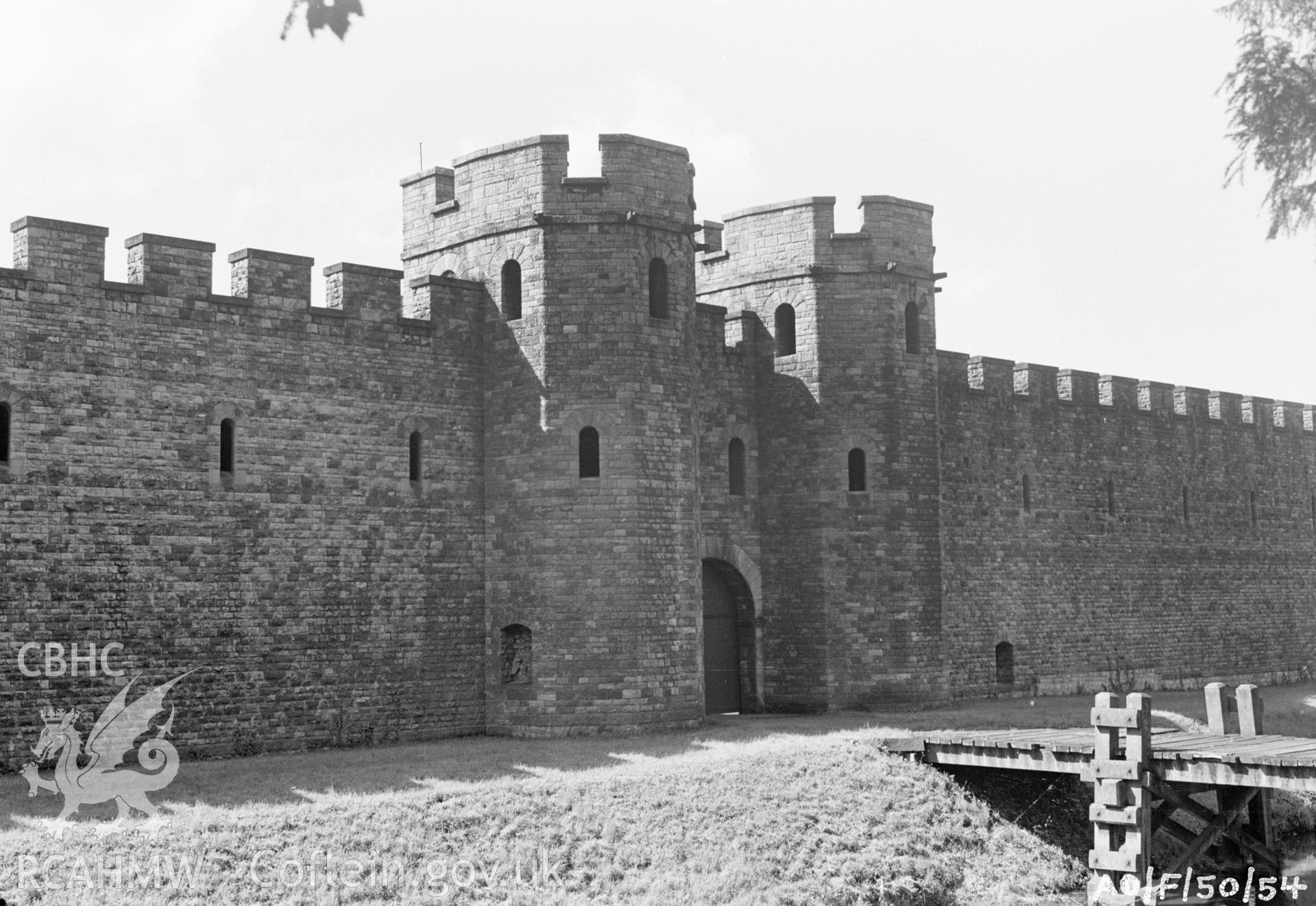 Digital copy of a nitrate negative showing a view of Cardiff Castle walls, taken by Ordnance Survey.
