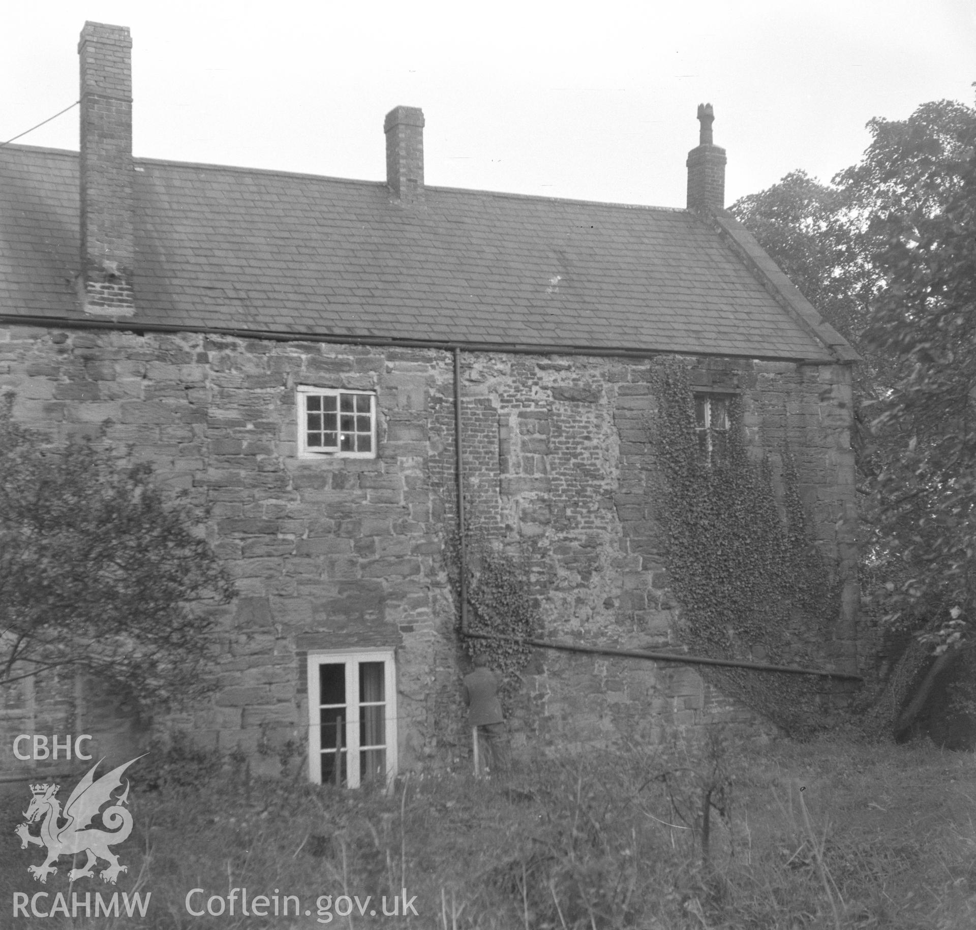 Digital copy of a black and white nitrate negative showing an exterior view of rear elevation of Llyseurgain.